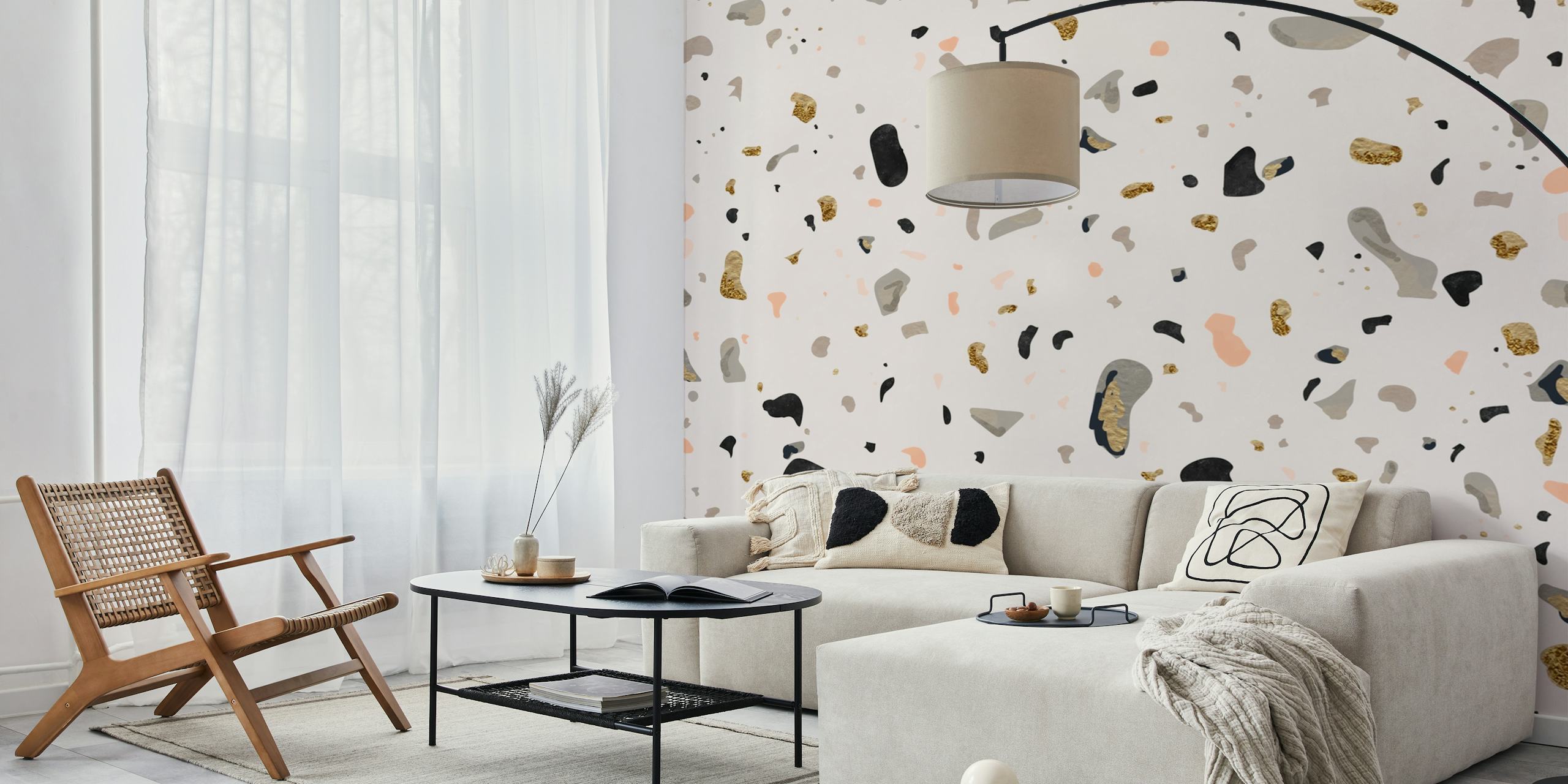 Blush terrazzo wallpaper in a room setting