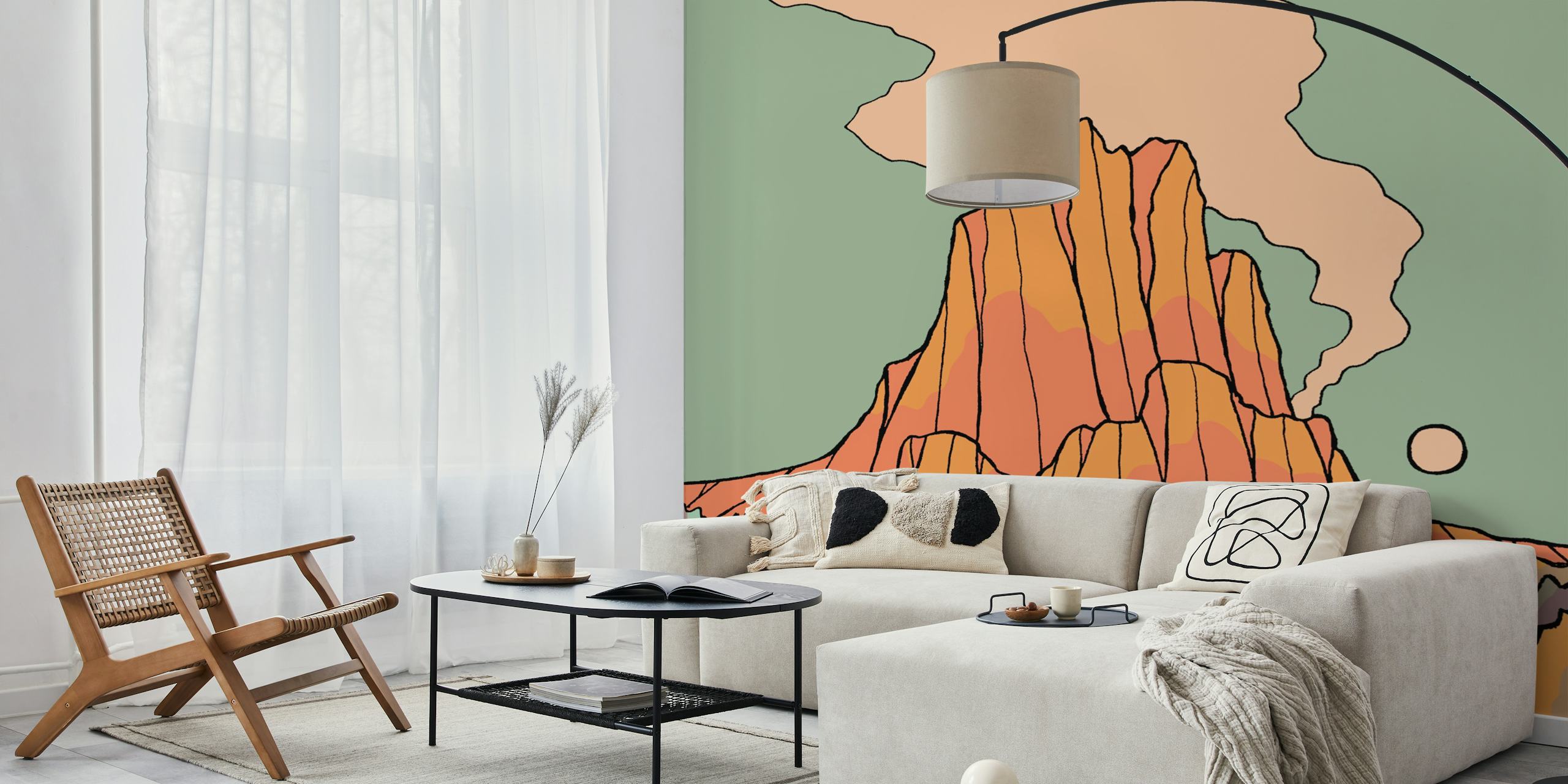 Stylized mountain landscape with a road and pastel colors wallpaper