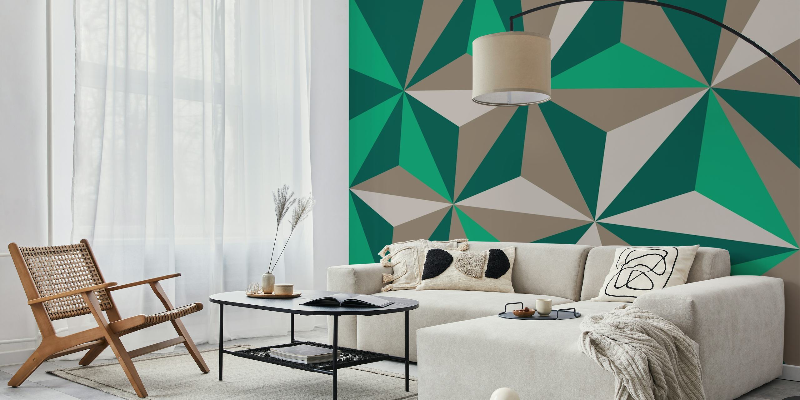 Scandi color blocks in tan beige jade green wallpaper