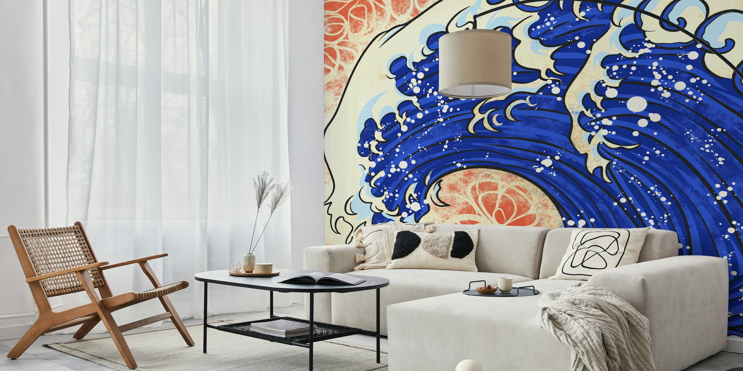 Papel pintado Onda Japonesa exhibido en una habitación