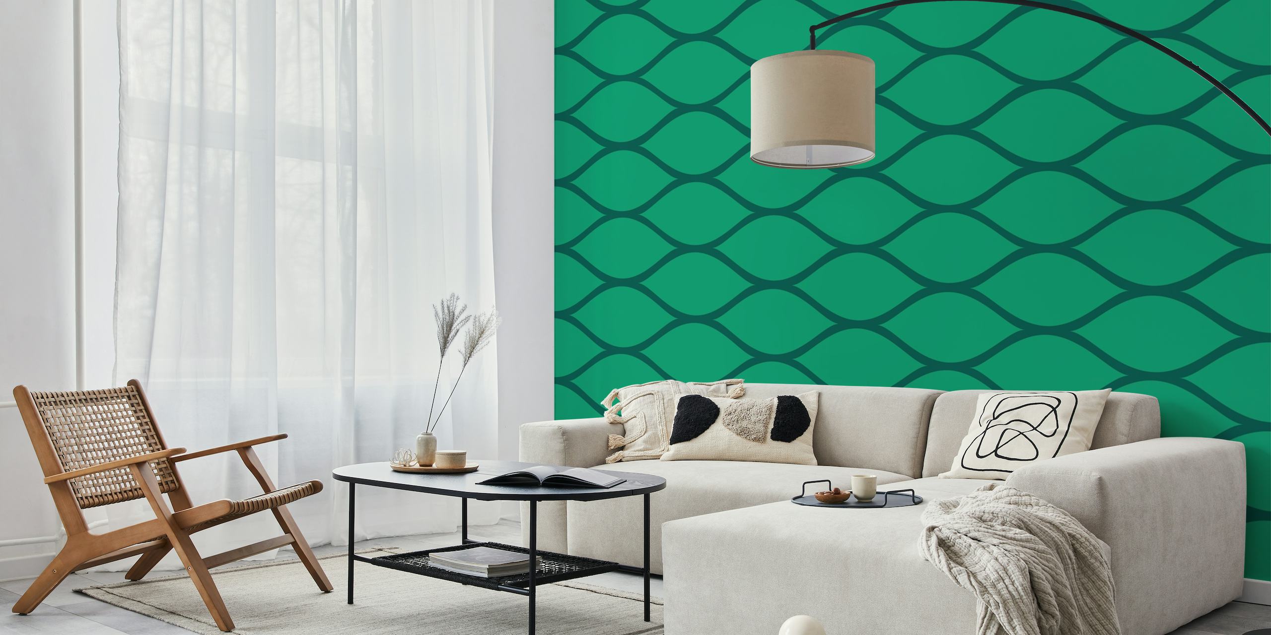 Jade green ogee pattern wallpaper