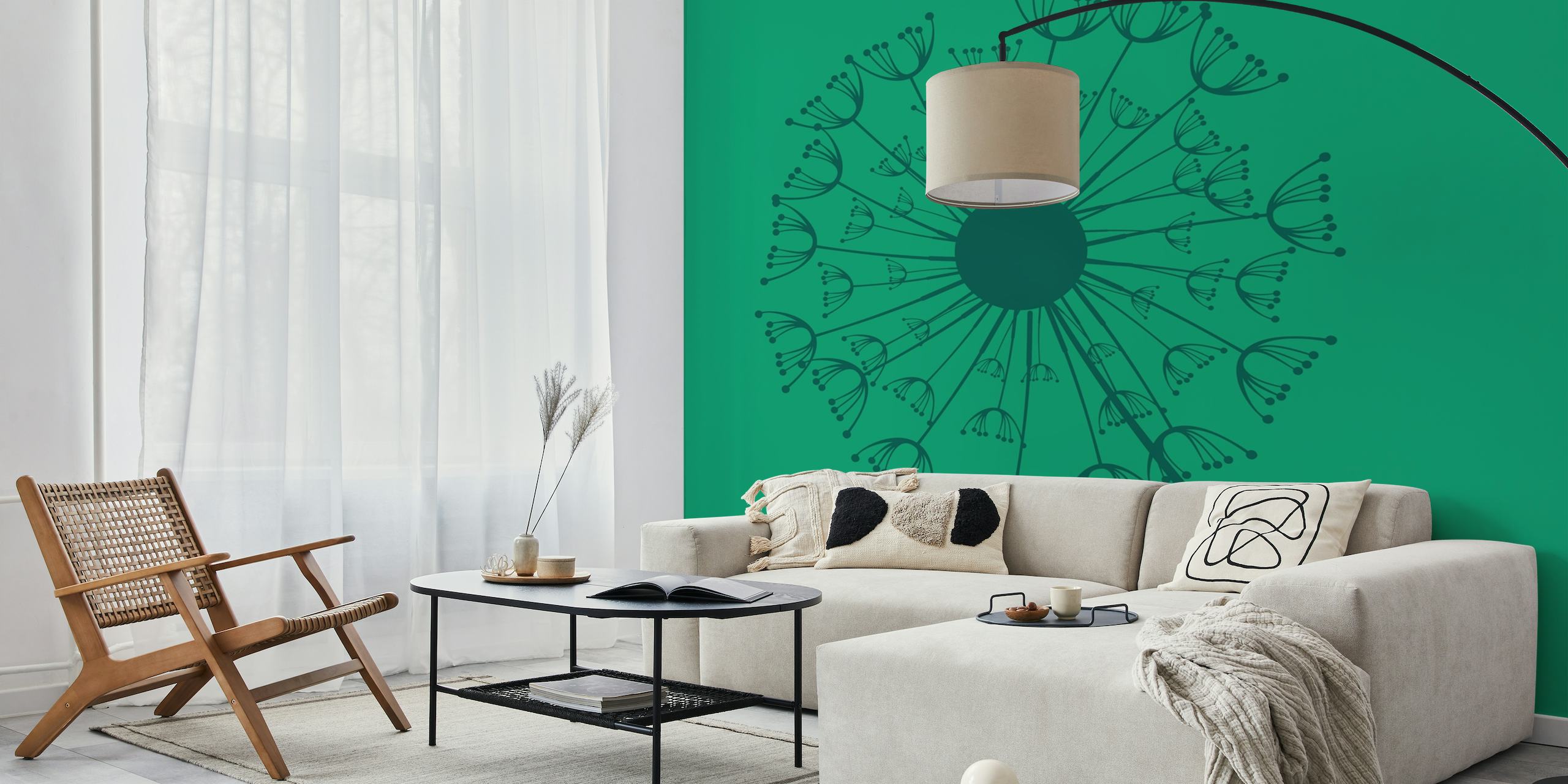 Dandelion pattern design in green wallpaper