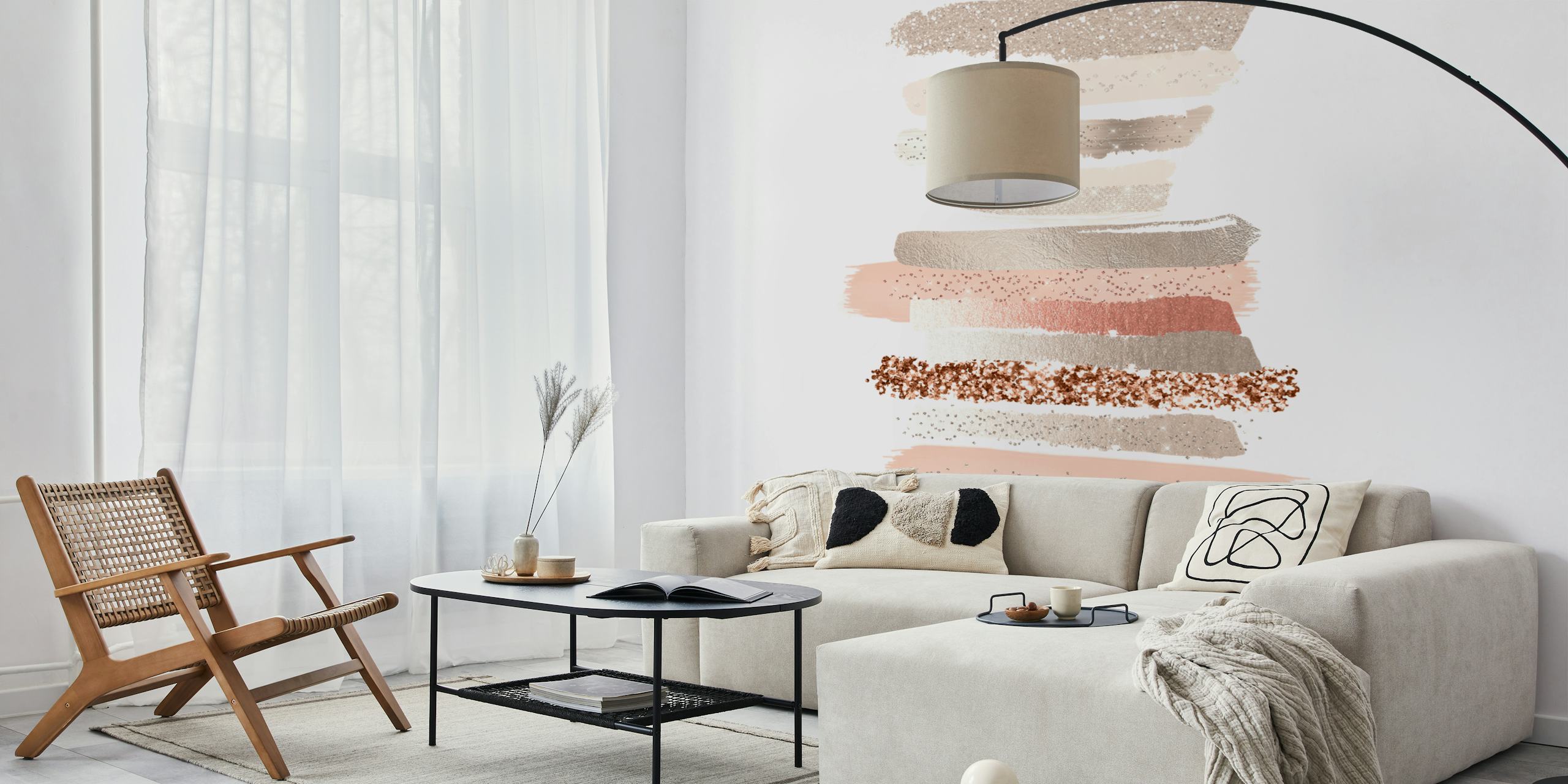 Abstract brush stroke wallpaper in blush, cream, and rose gold colors