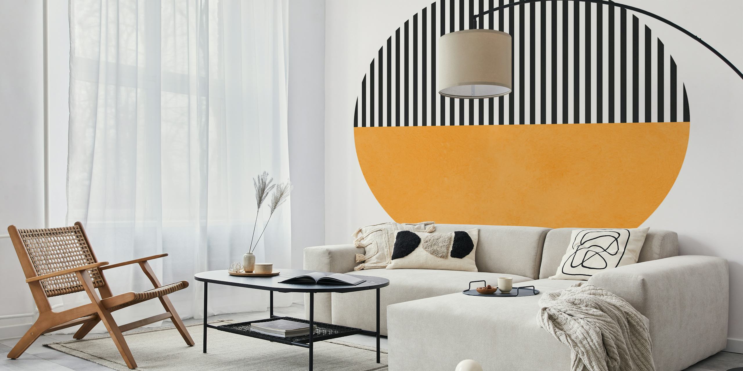 Bauhaus Poster 8 wall mural with black and white lines and burnt orange circle
