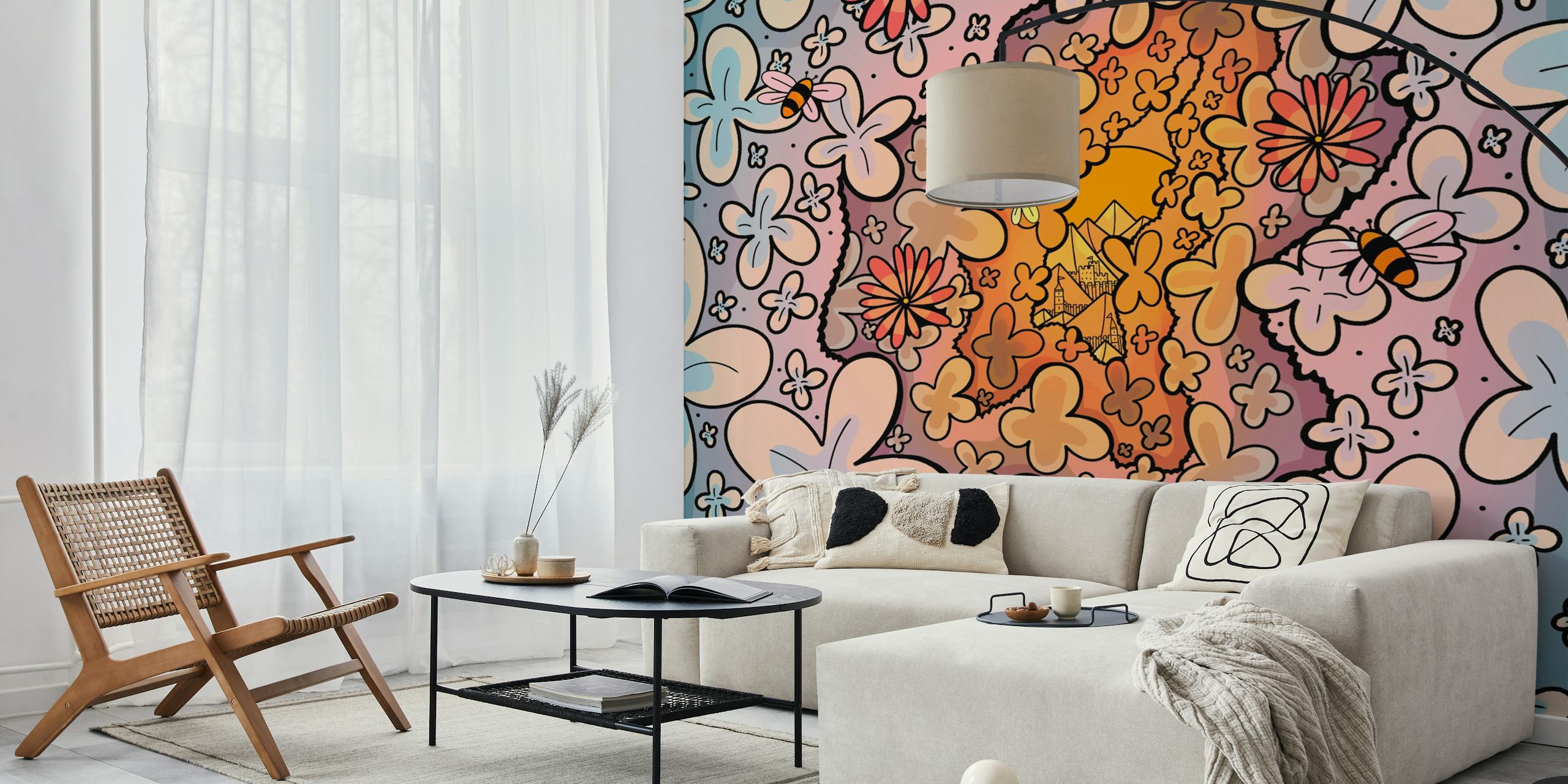 The forest castle wallpaper in a stylish room