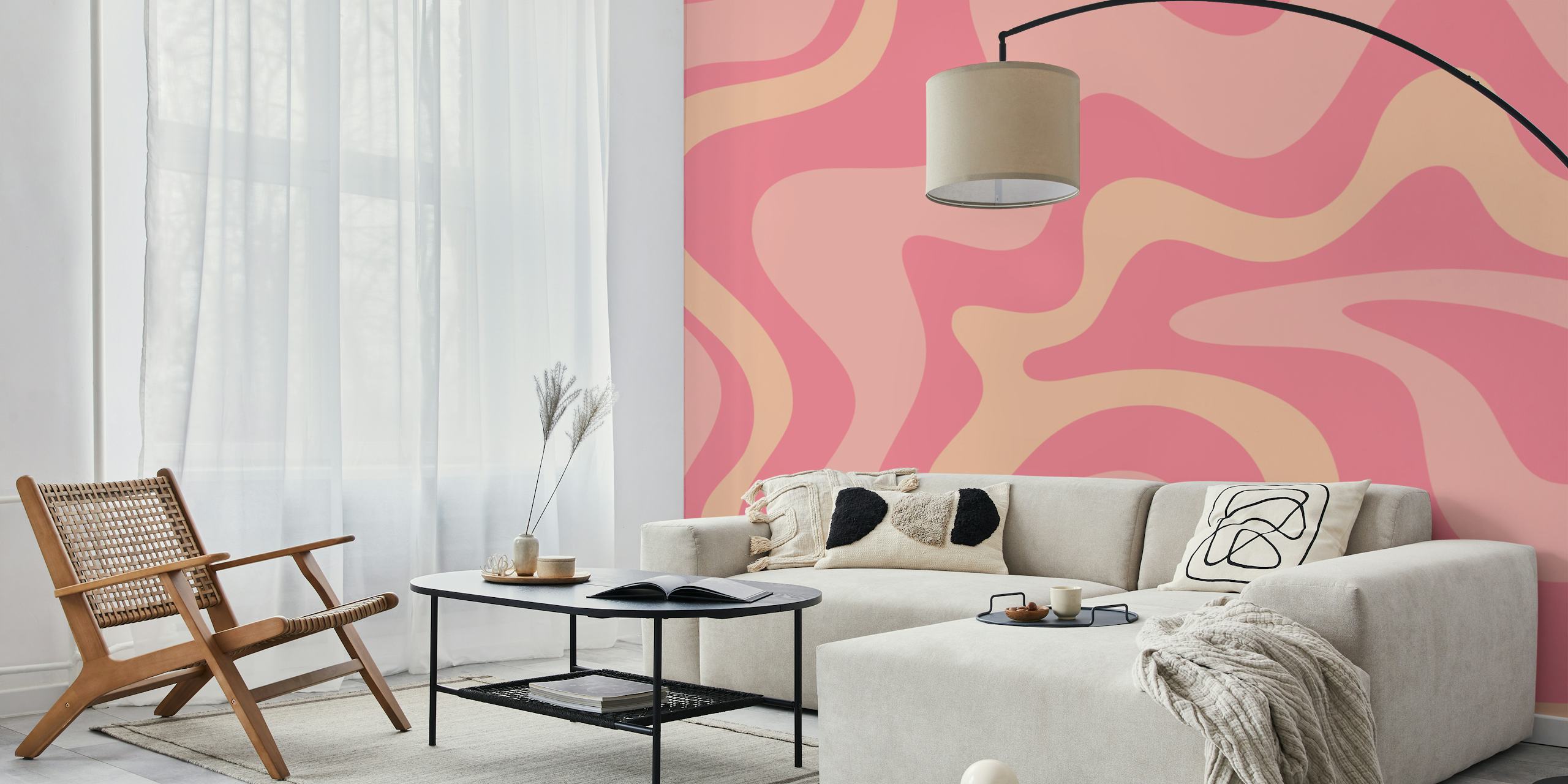 Retro liquid swirl wallpaper in a room
