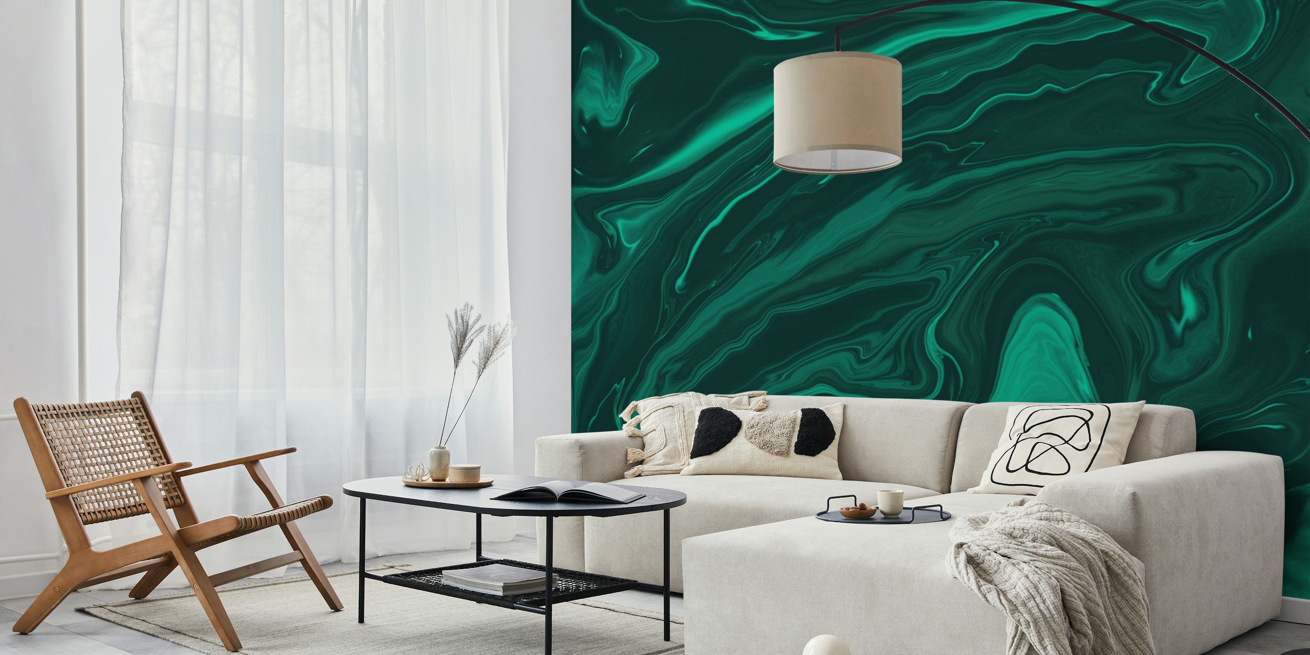 Dark green abstract marble wallpaper with fluid patterns