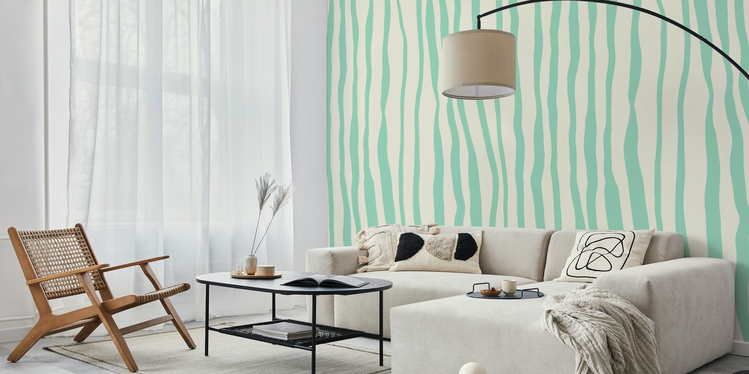 Papier peint Pastel aqua and cream lines dans une pièce