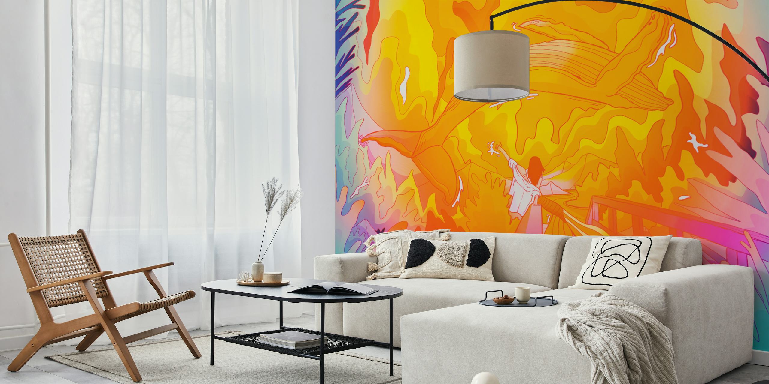 Ocean beach mermaid wallpaper in a colorful room