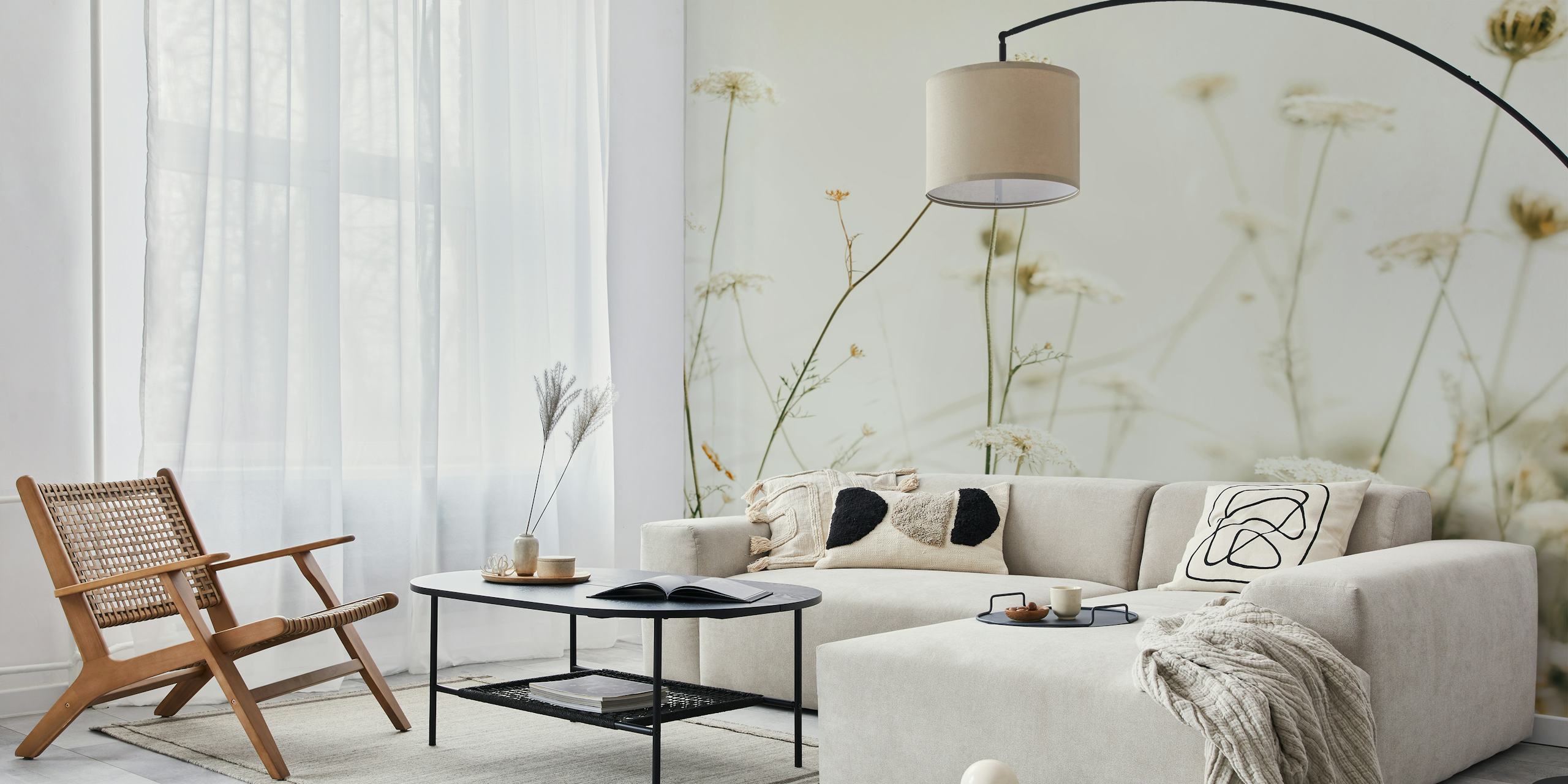 Eterisk äng med vilda blommor och gräs väggmålning