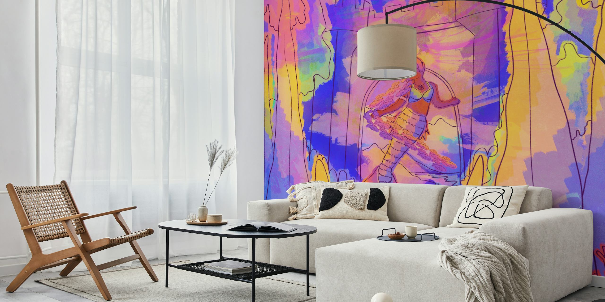 Papel de parede Mermaid e castle em um quarto