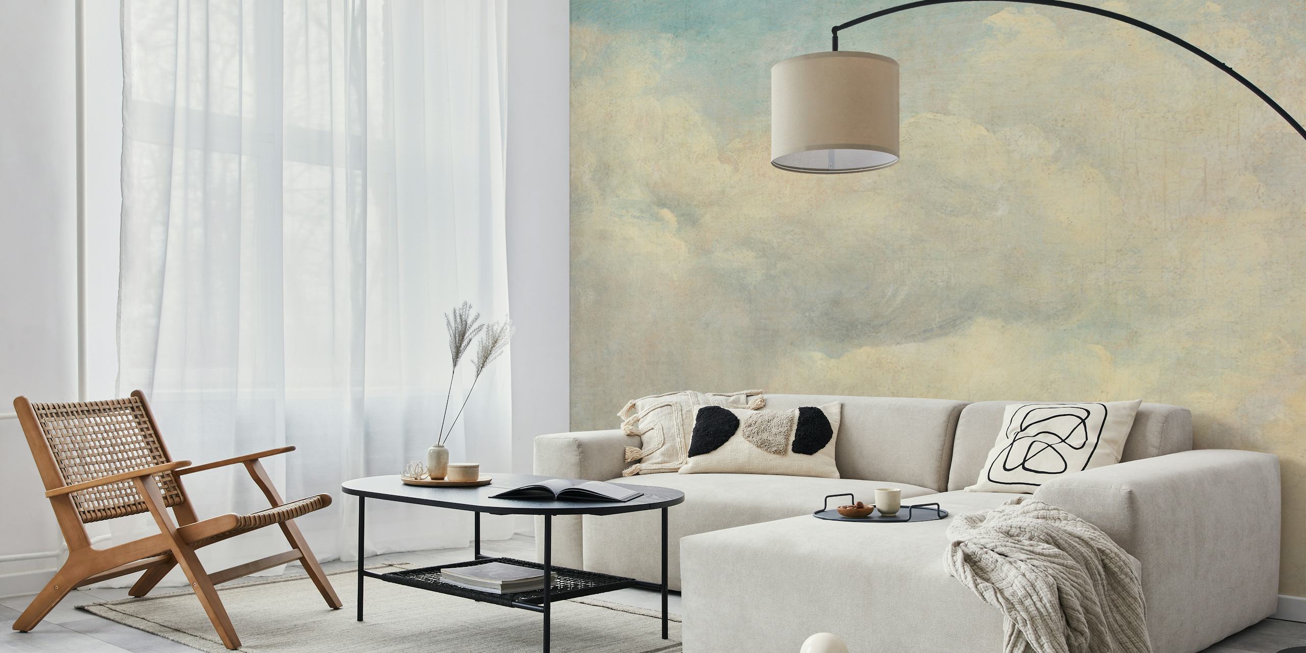 Gentle Blue Clouds Art Painting wallpaper in a room