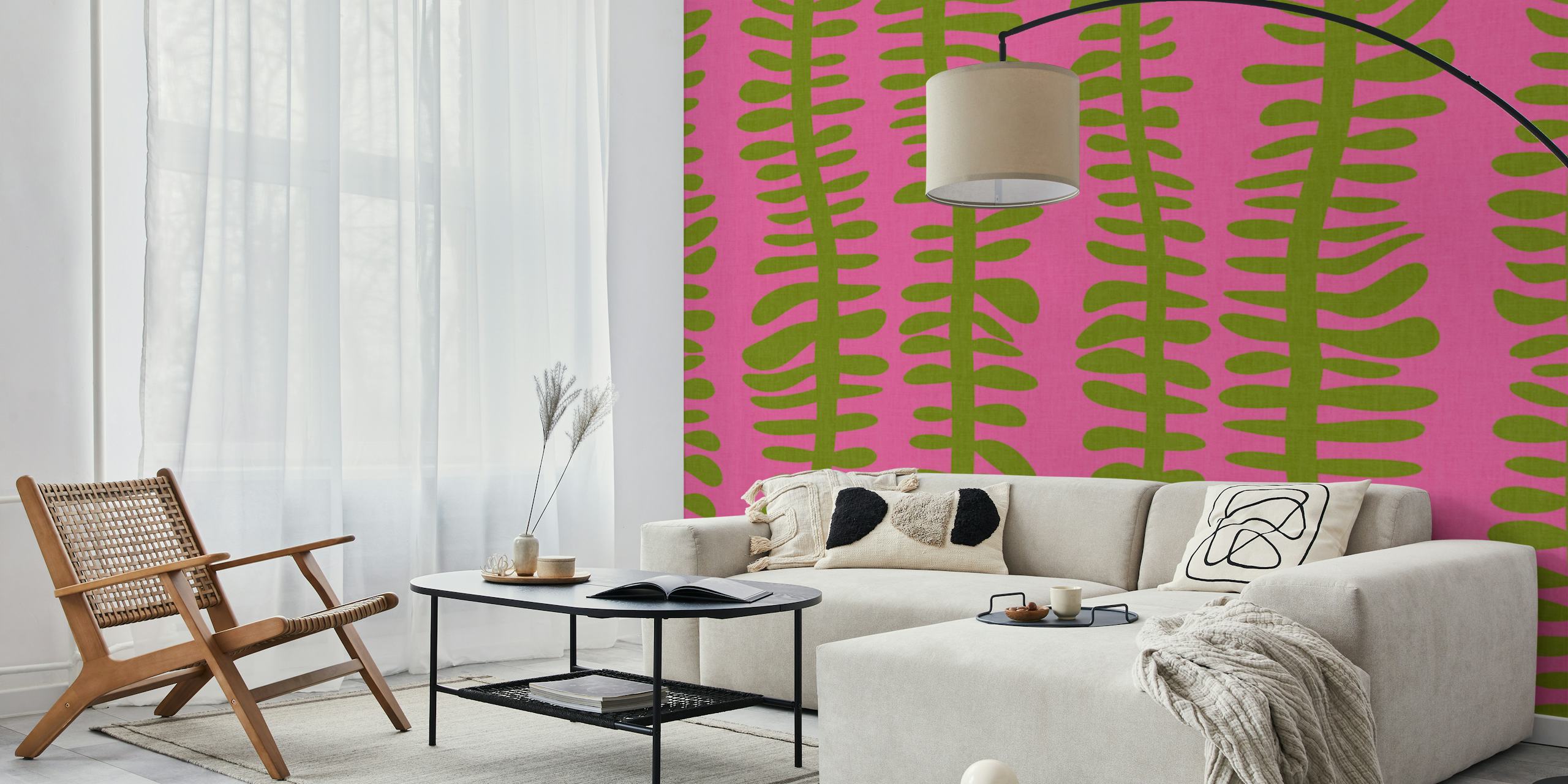Organic leaves wallpaper on pink background