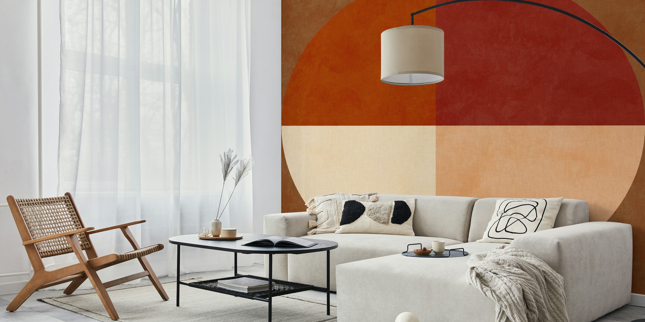 Geometric shapes in earthy colors like terracotta and beige wallpaper