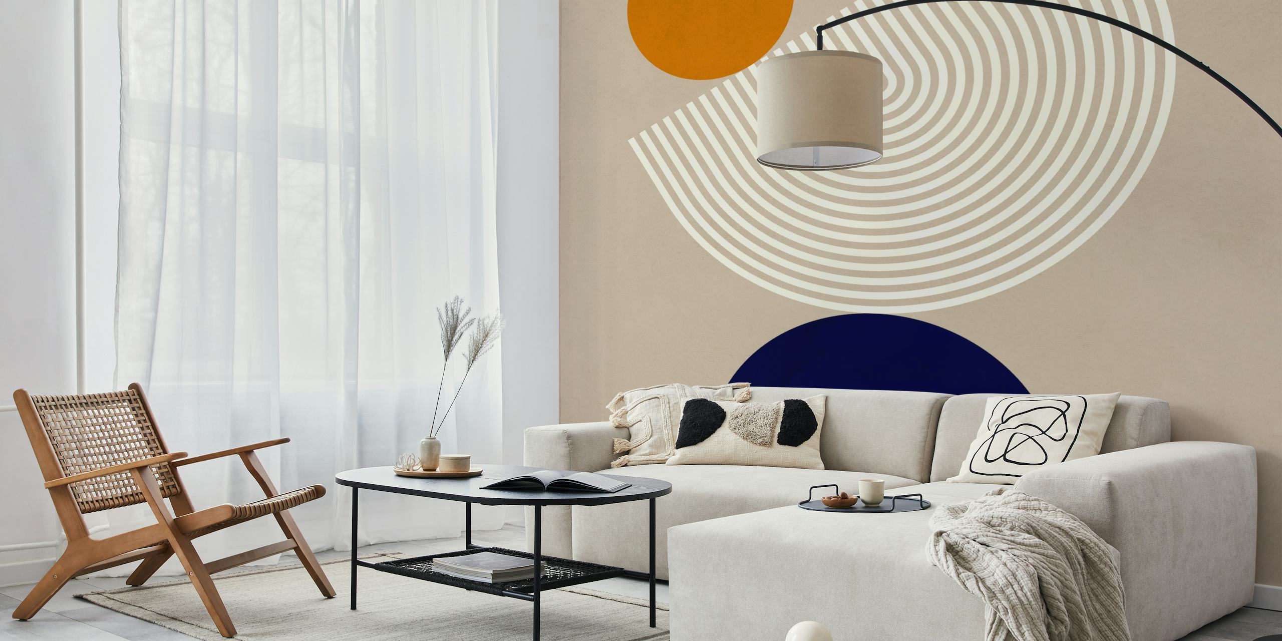 Contemporary sphere art wallpaper in a room