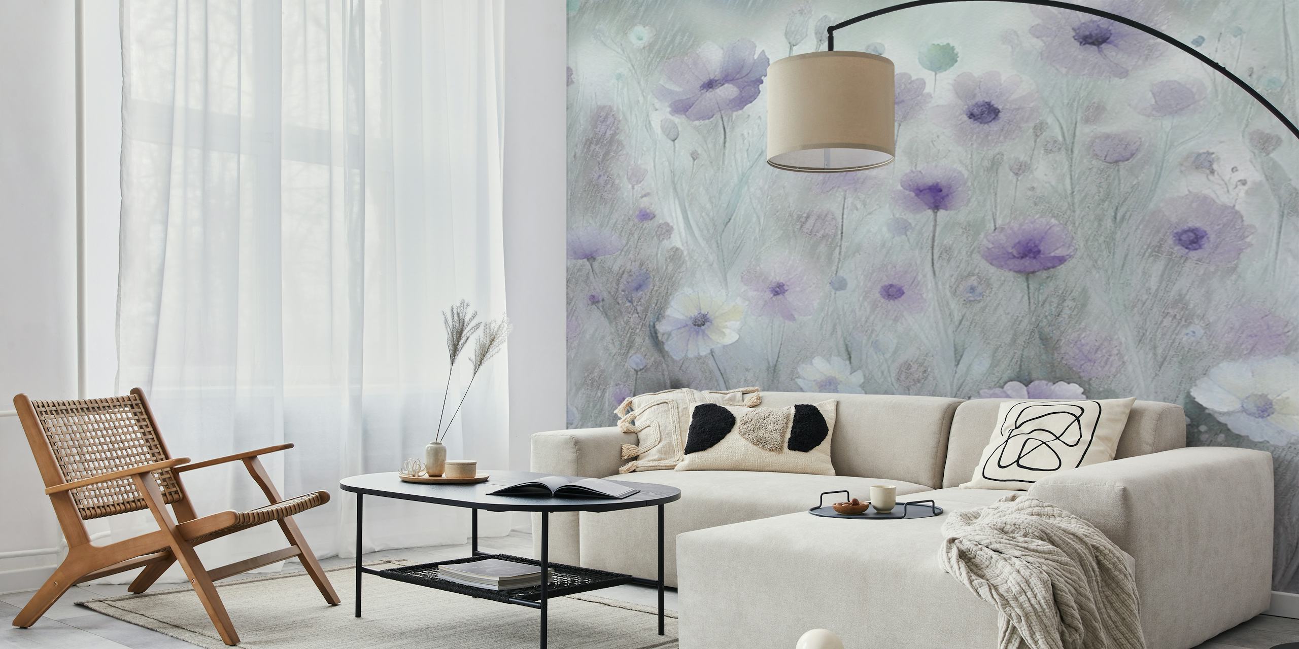 Purple and white floral design with soft gradients wallpaper