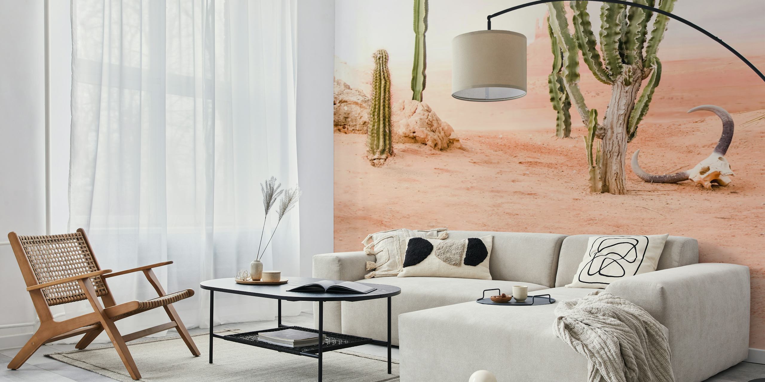 Desert cacti skull wilderness scene tapeta