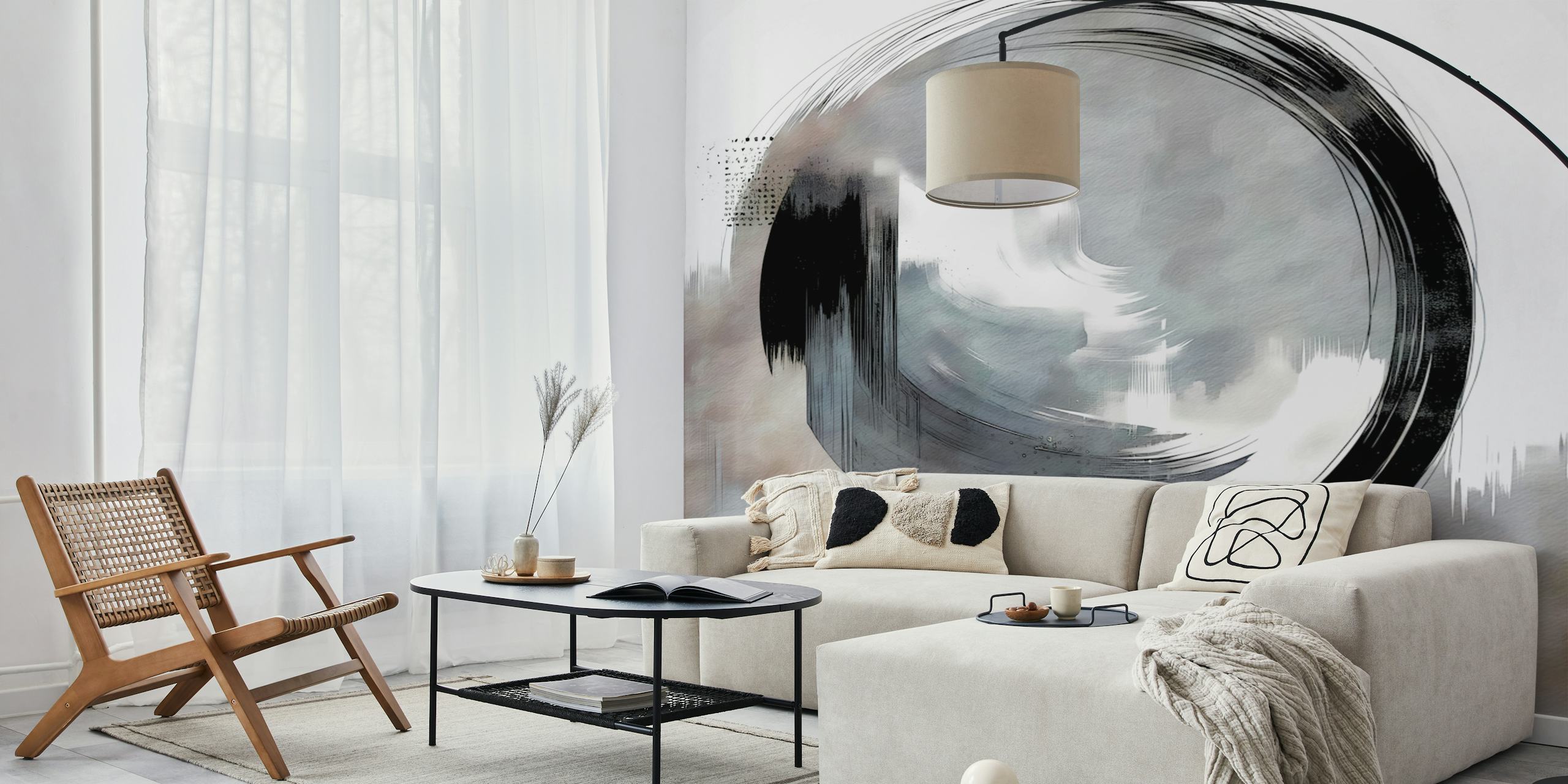 Wabi Sabi Enso Circle wallpaper in a room