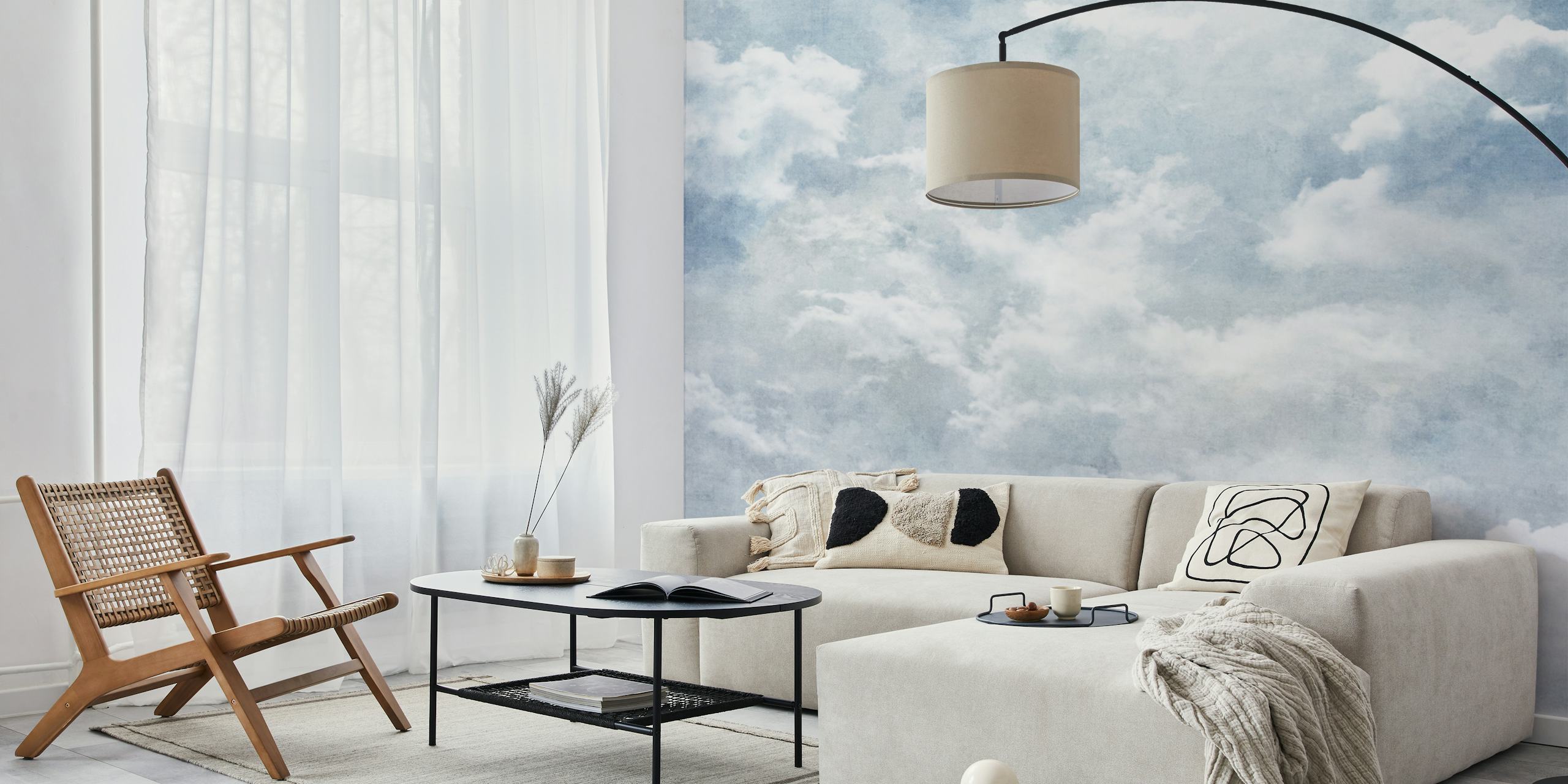 Soft blue cloud wallpaper with fluffy white clouds