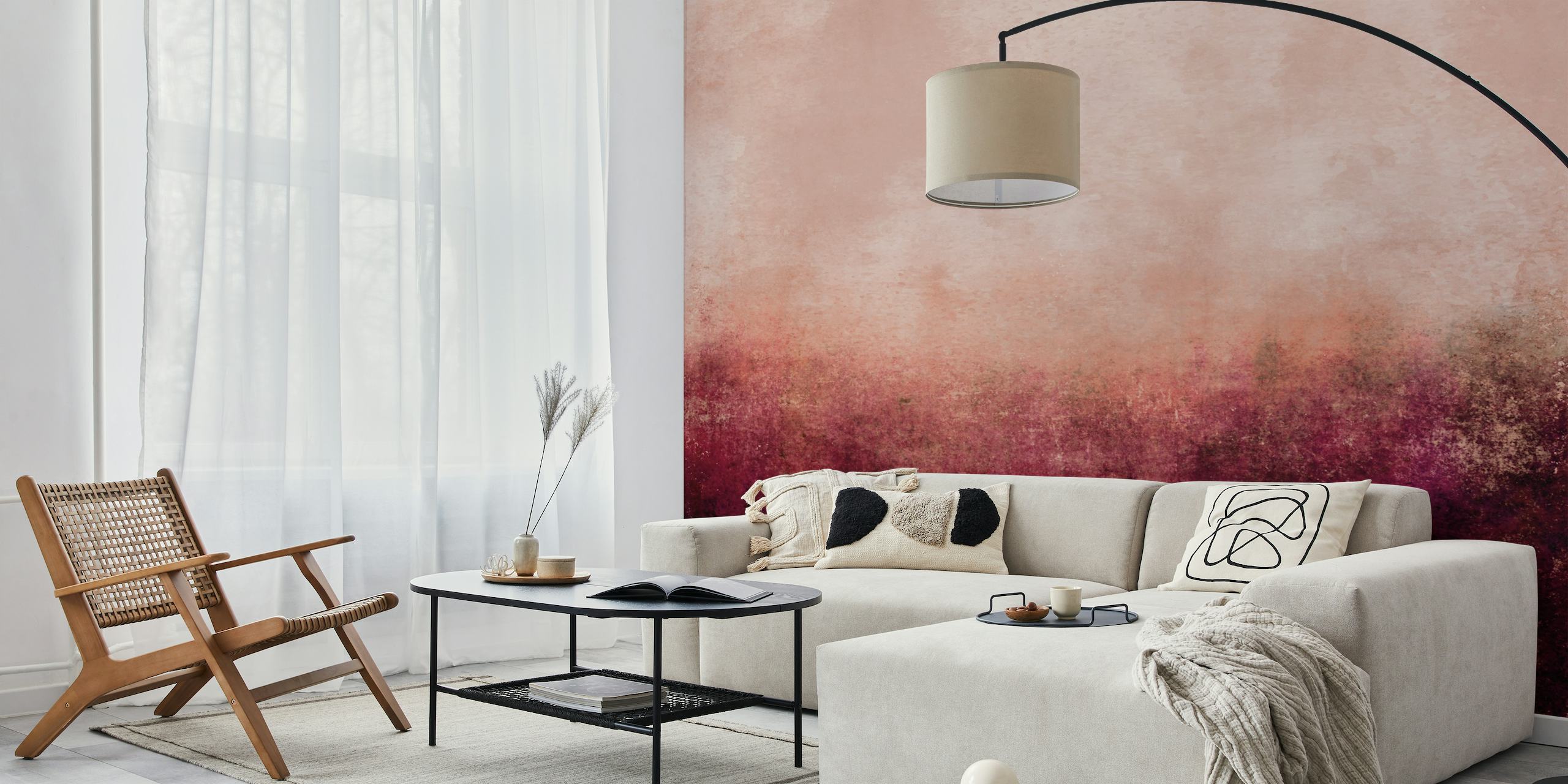 Abstract La Vie en Rose wall mural with a gradient from pink to deep red hues