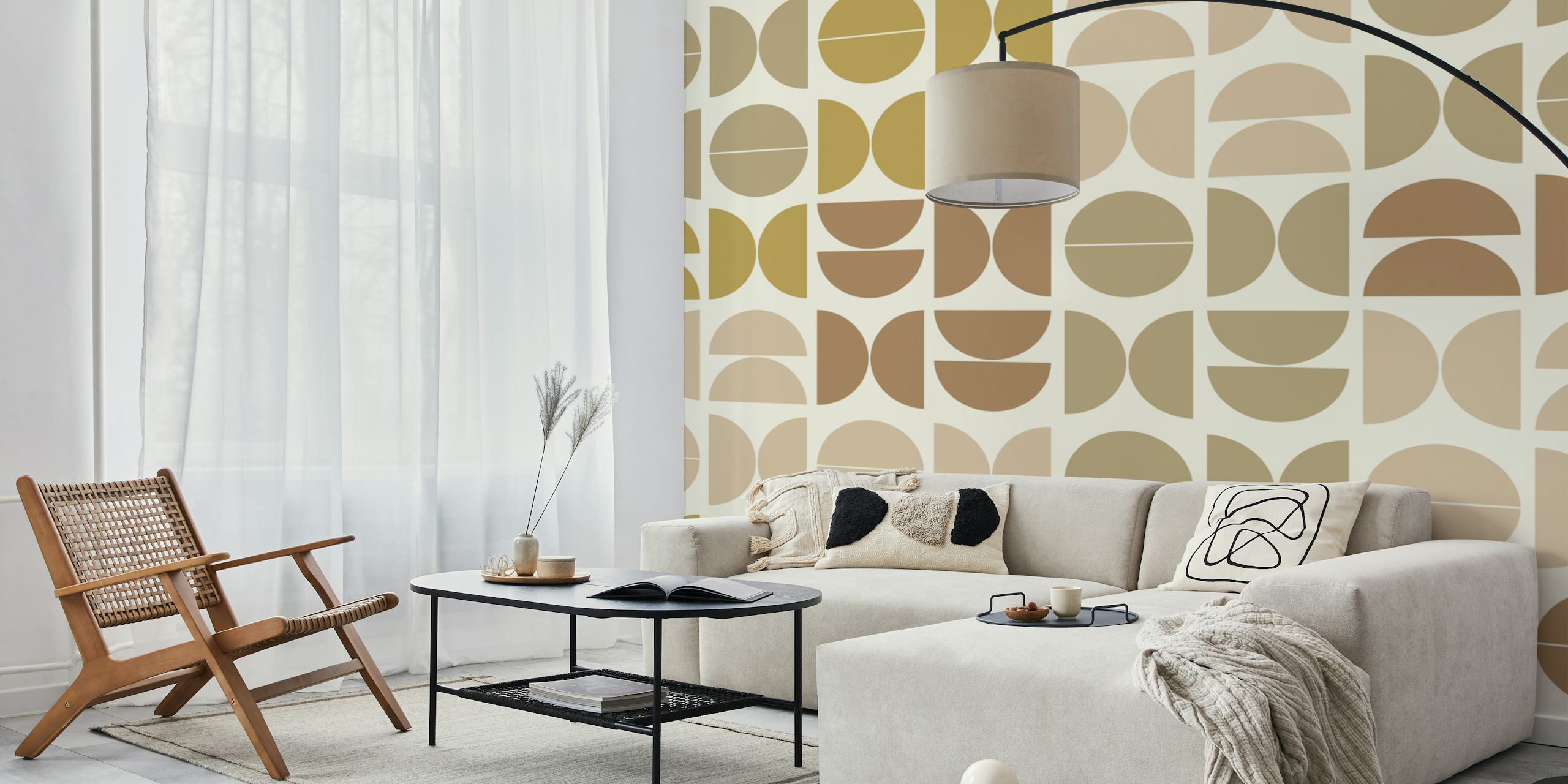 Geometric shapes in earthy tones: beige, brown, cream wallpaper