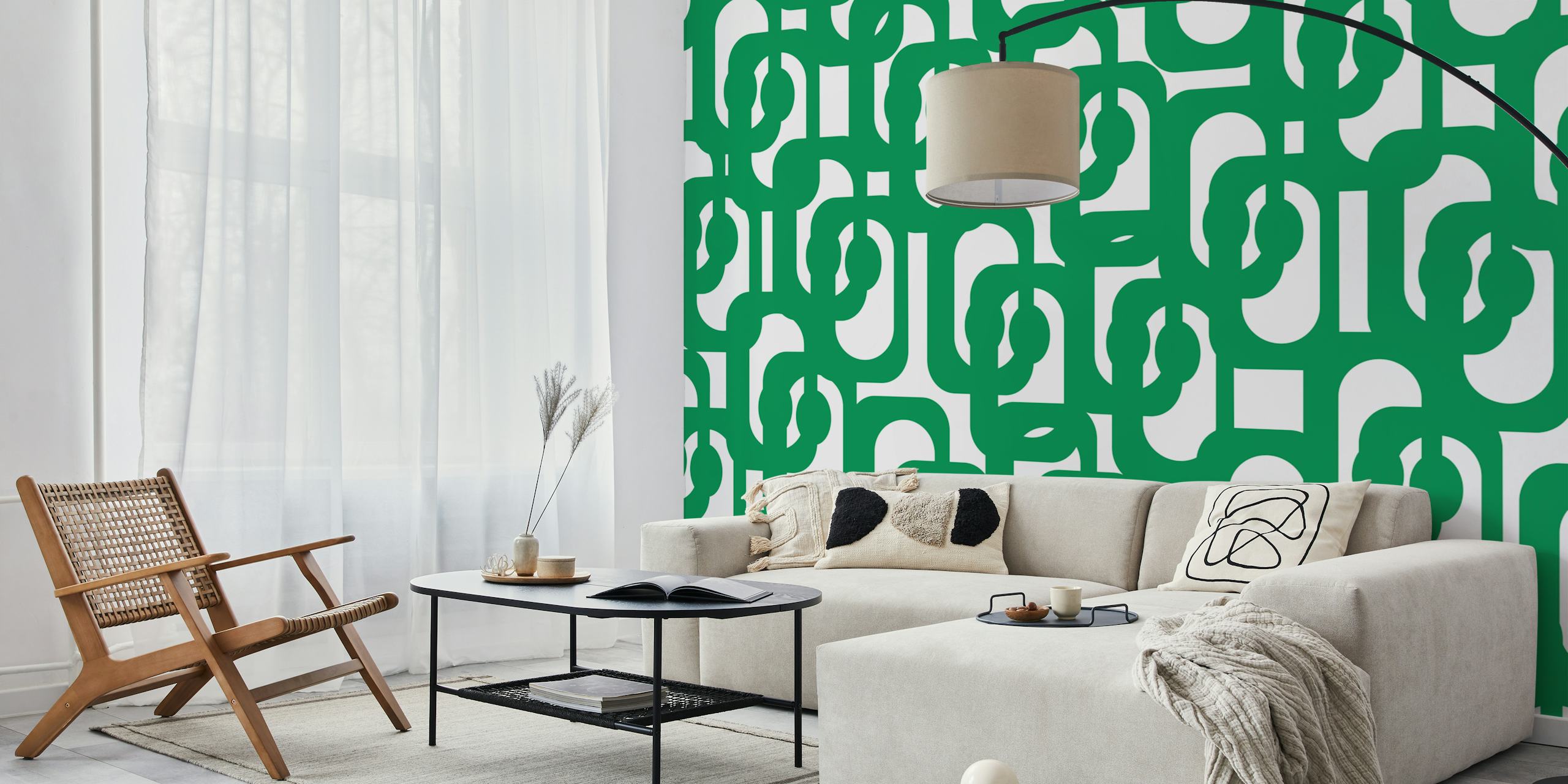 Mid Century Modern Loops Kelly Green wallpaper in a room