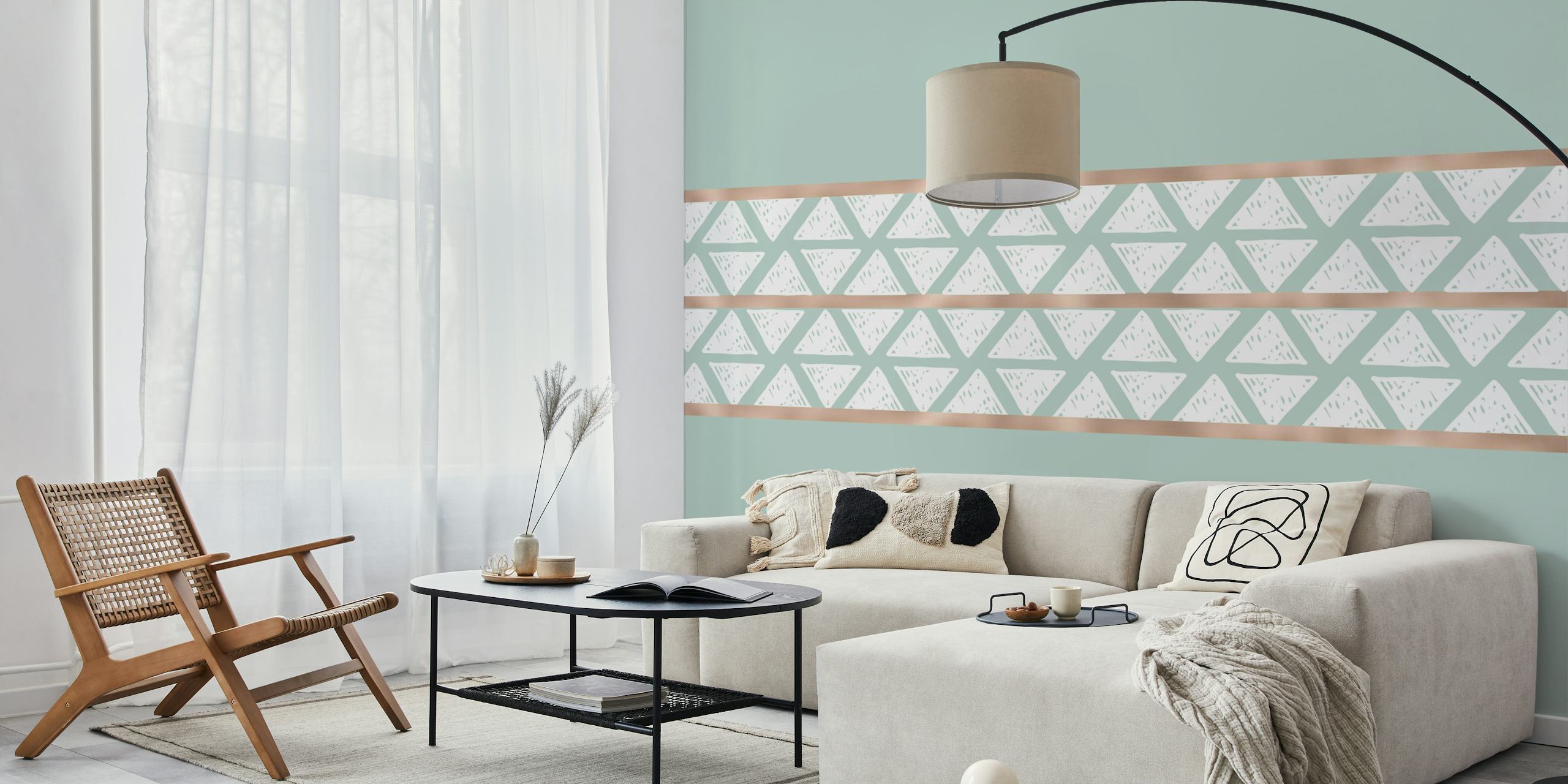 Geometric triangular white and mint wallpaper