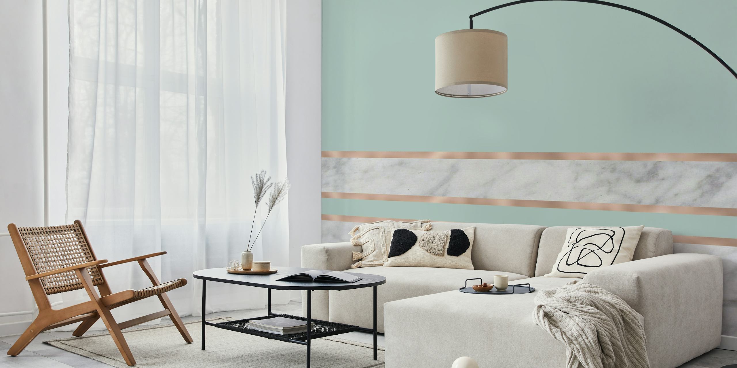Modern Marble Stripes in teal mint tapet i et rom