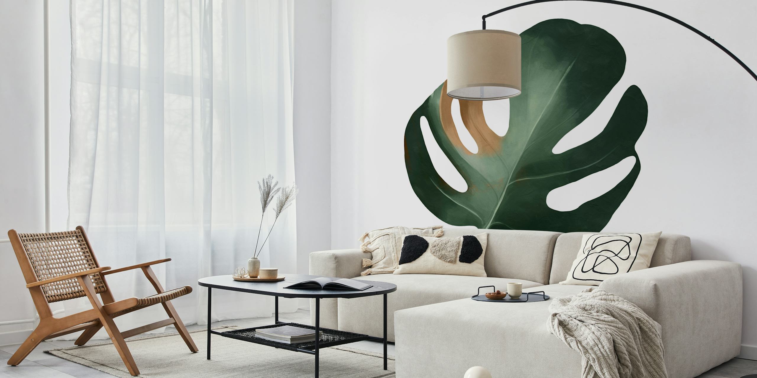 Tropical monstera leaf design in green and brown colors wallpaper