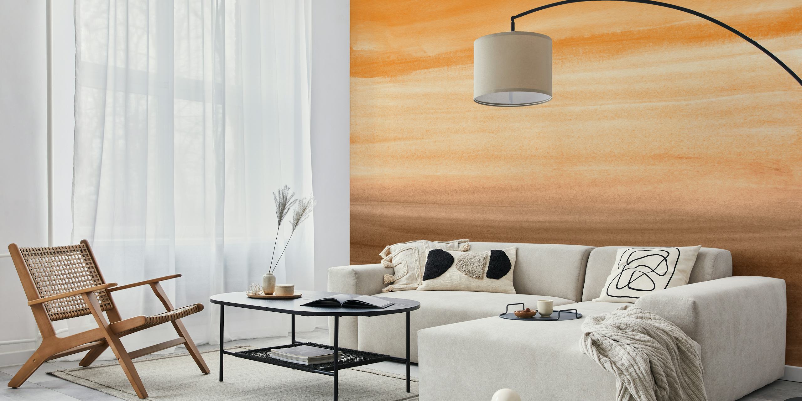 Orange brown watercolor wallpaper in a room