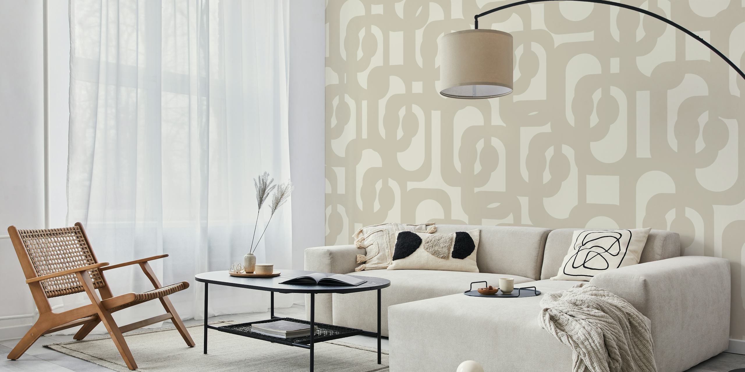 Beige contemporary loops pattern wallpaper