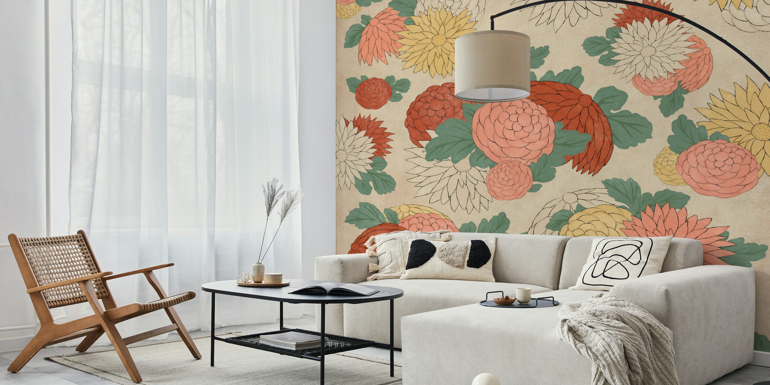Japanese chrysanthemum wallpaper in a room