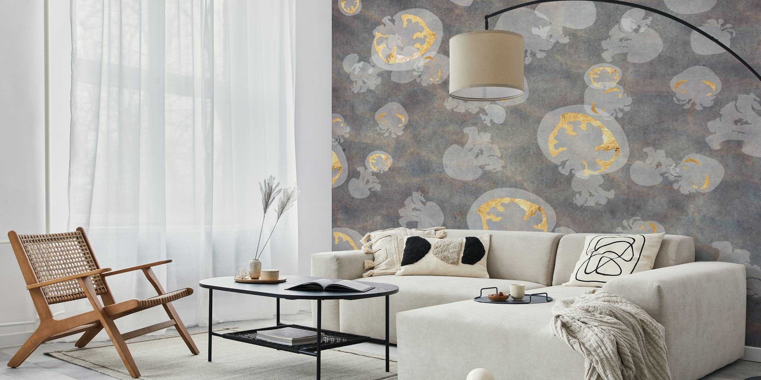 Papel pintado con patrón de Tidelands jellyfish en lavanda gris