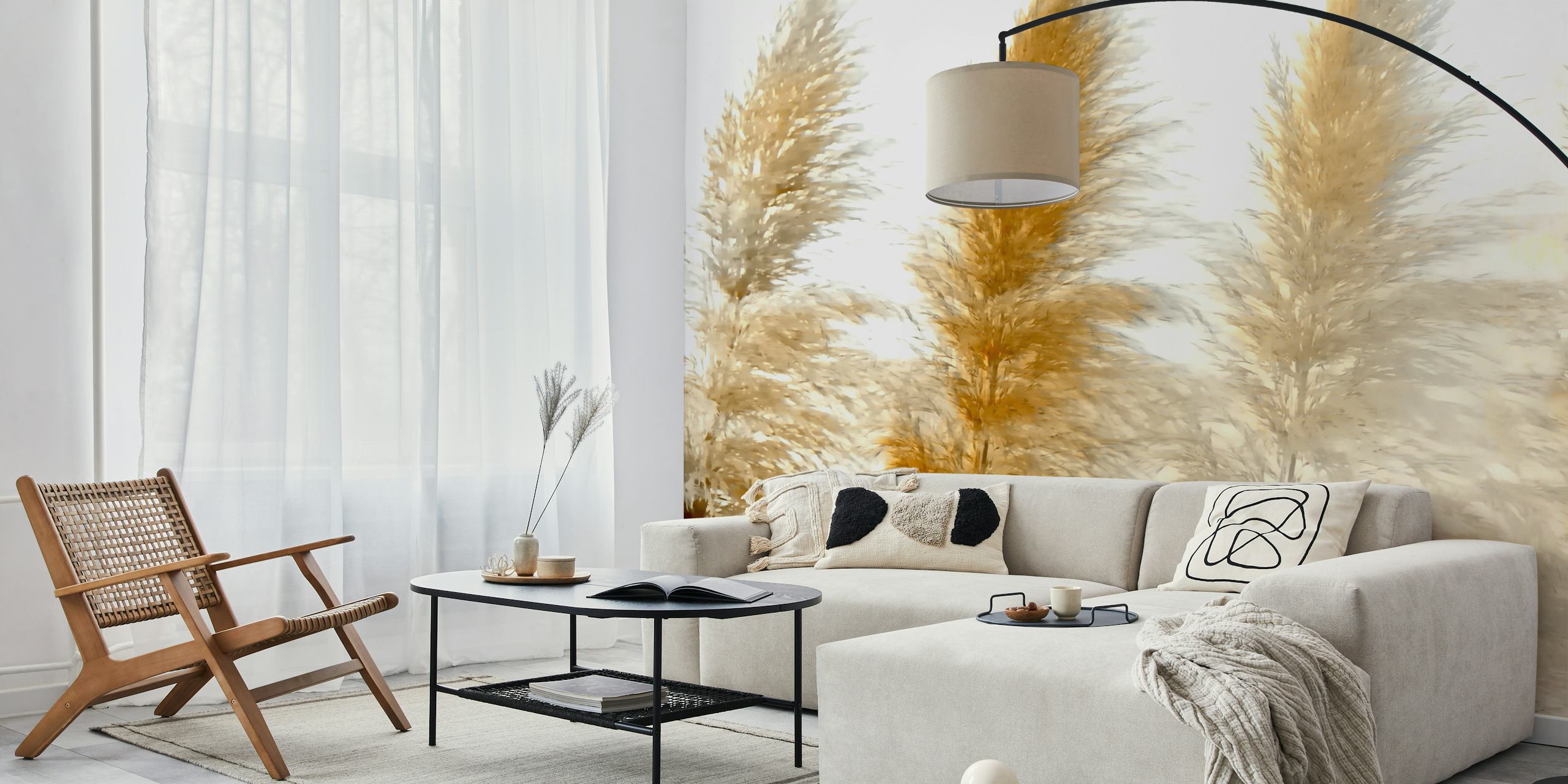 Sun Light Pampas Grass wallpaper displayed in a room