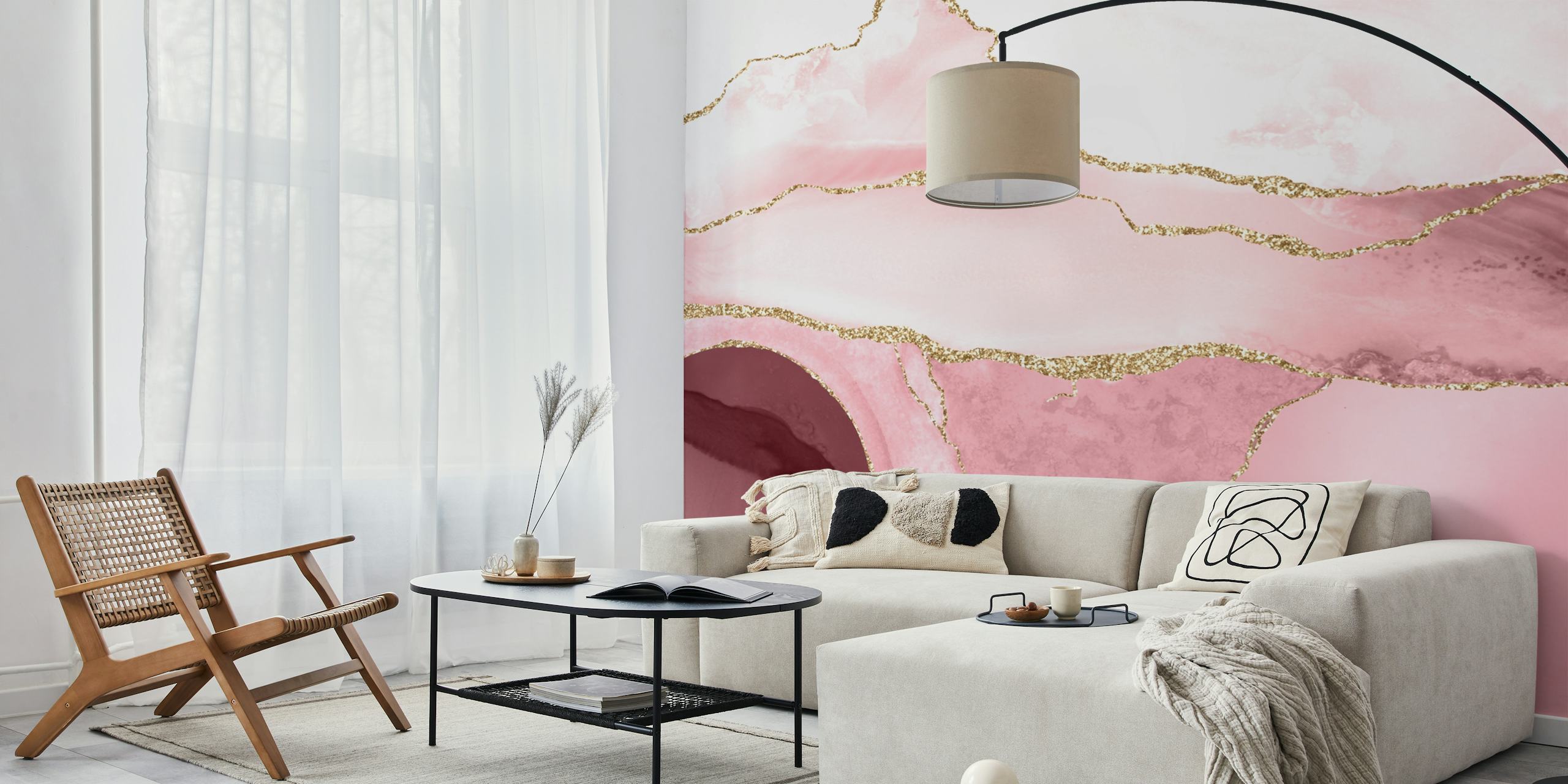 tapeta Rose Gold Blush Mermaid Marble v pokoji