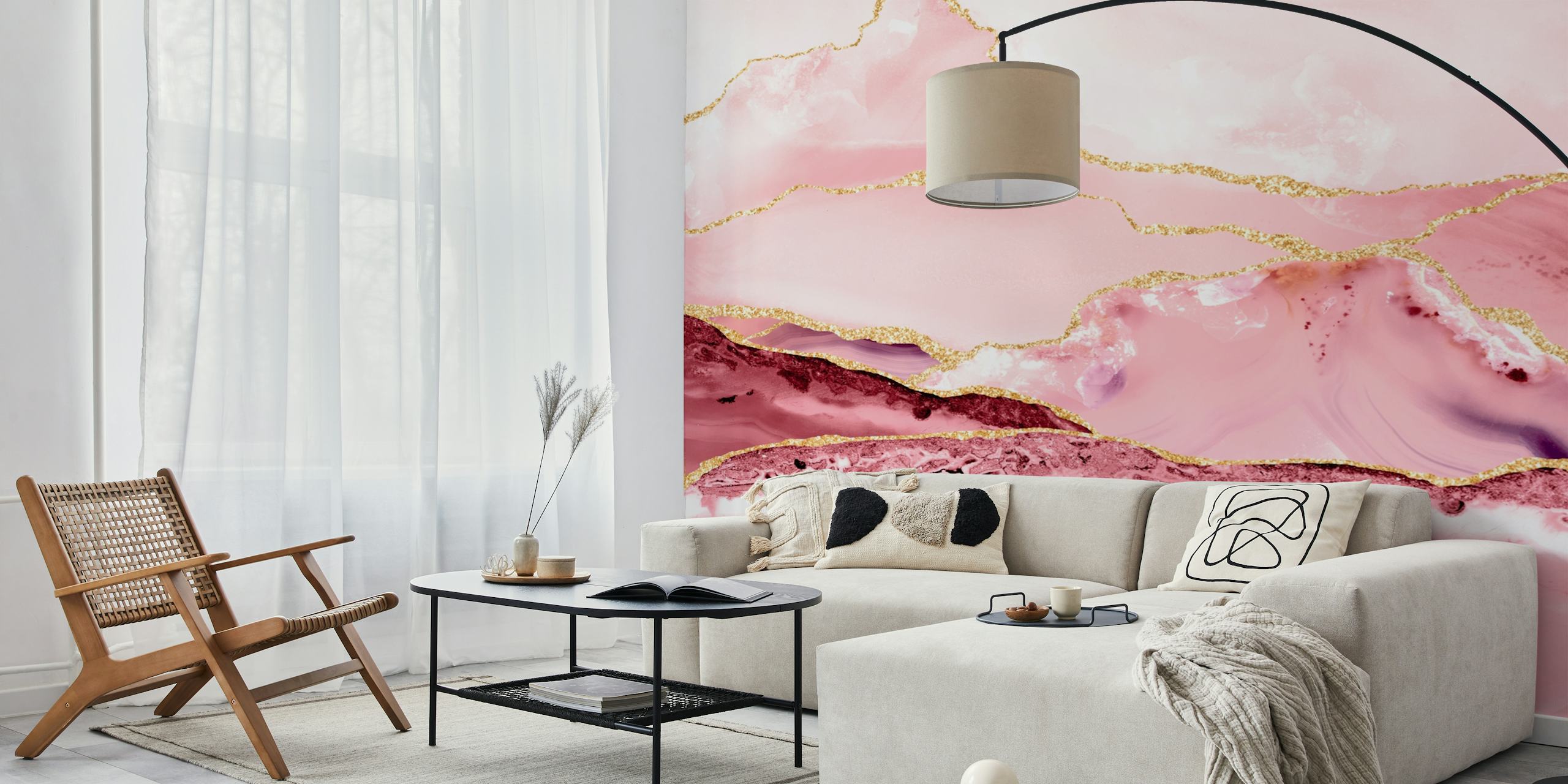 Blush Pink Marble Gold Pattern em um quarto