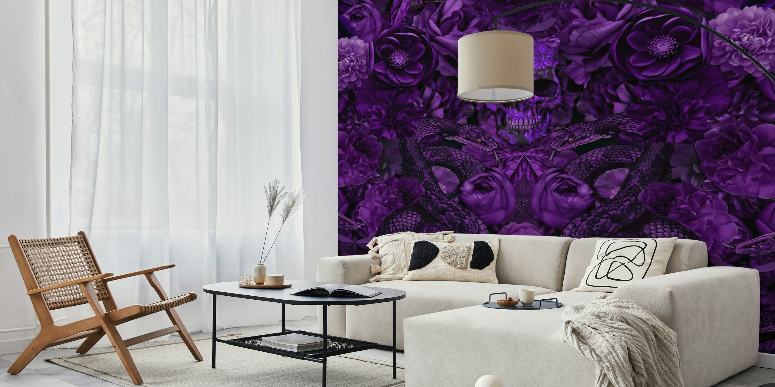 Baroque Flower Skull Snake Purple wallpaper in room