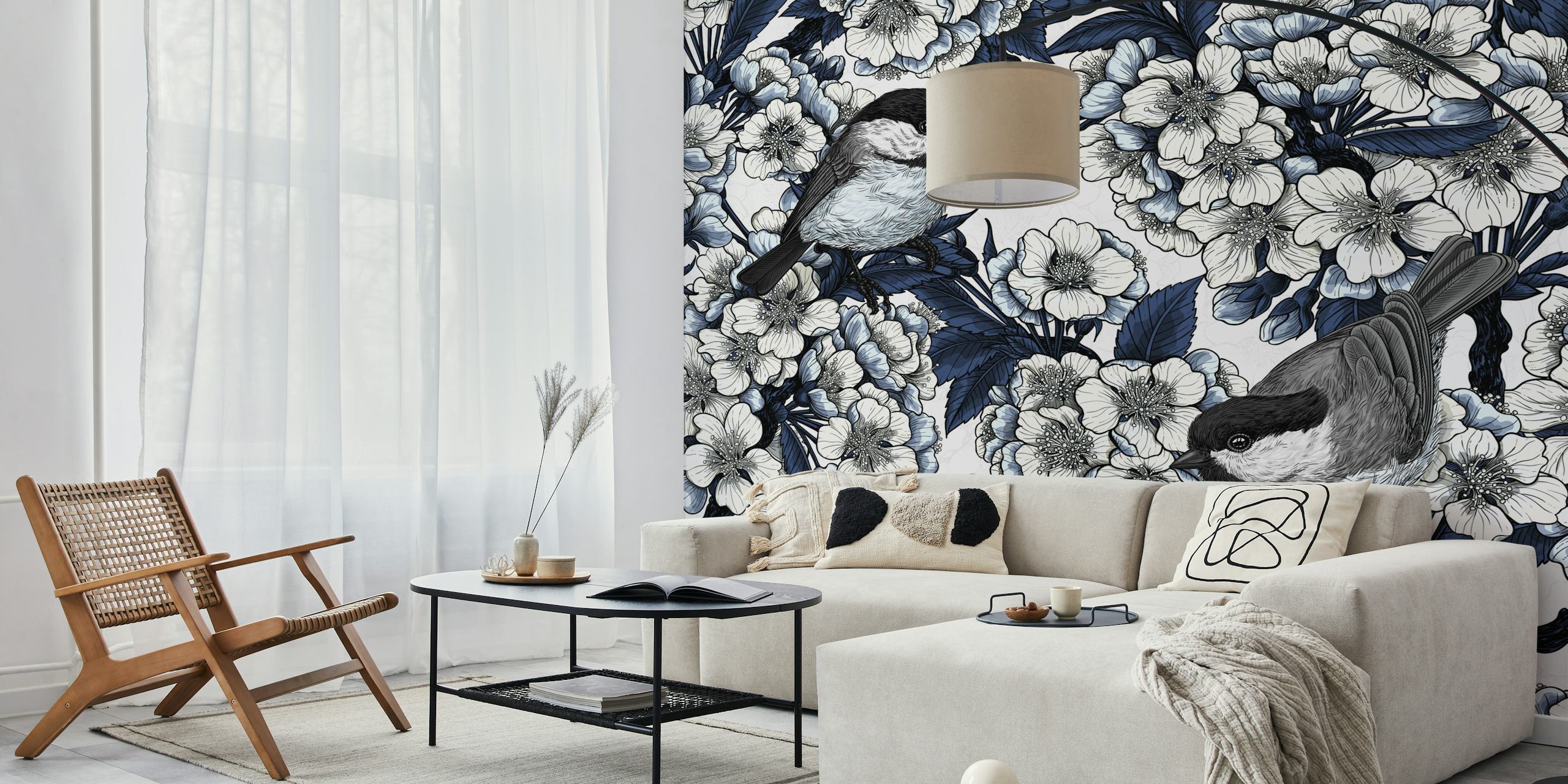 Cherry blossoms and birds wallpaper design