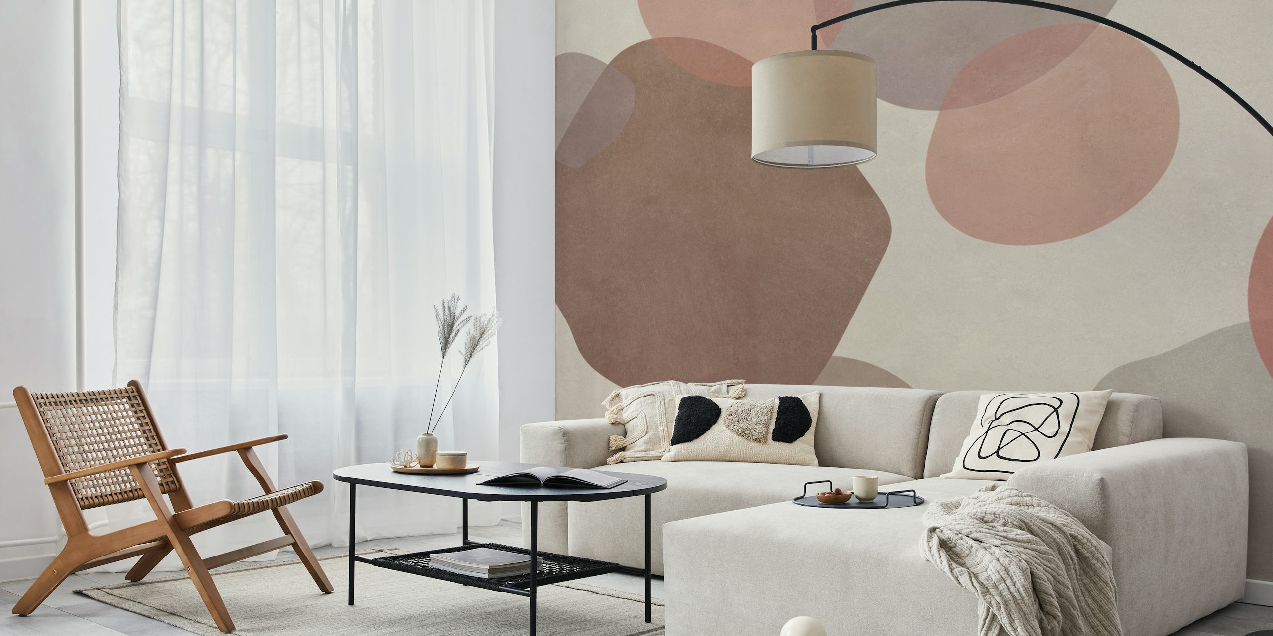 Abstract curved shapes in soft earthy tones wallpaper