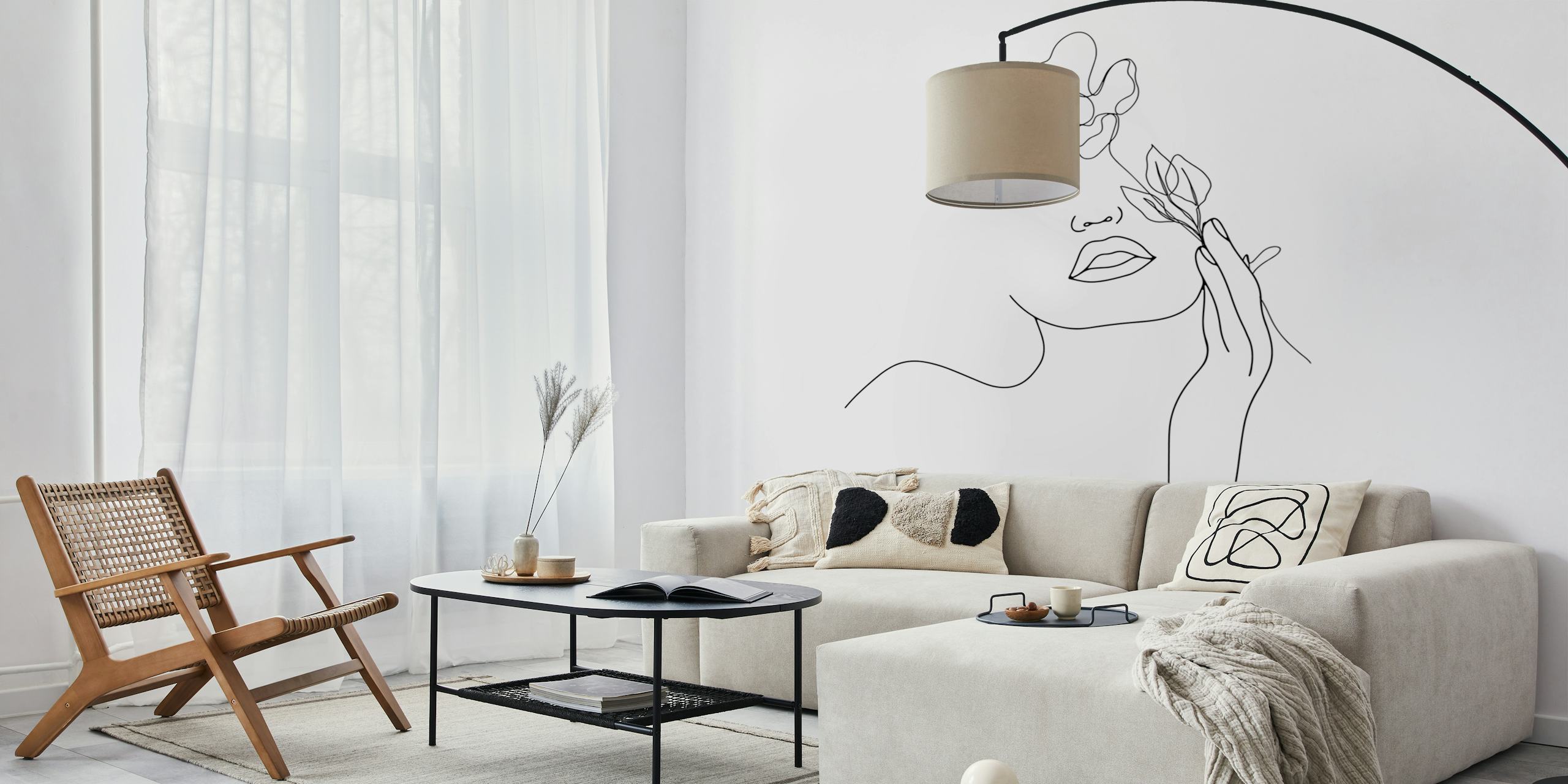Artistic Line Art of Woman with Rose Wallpaper