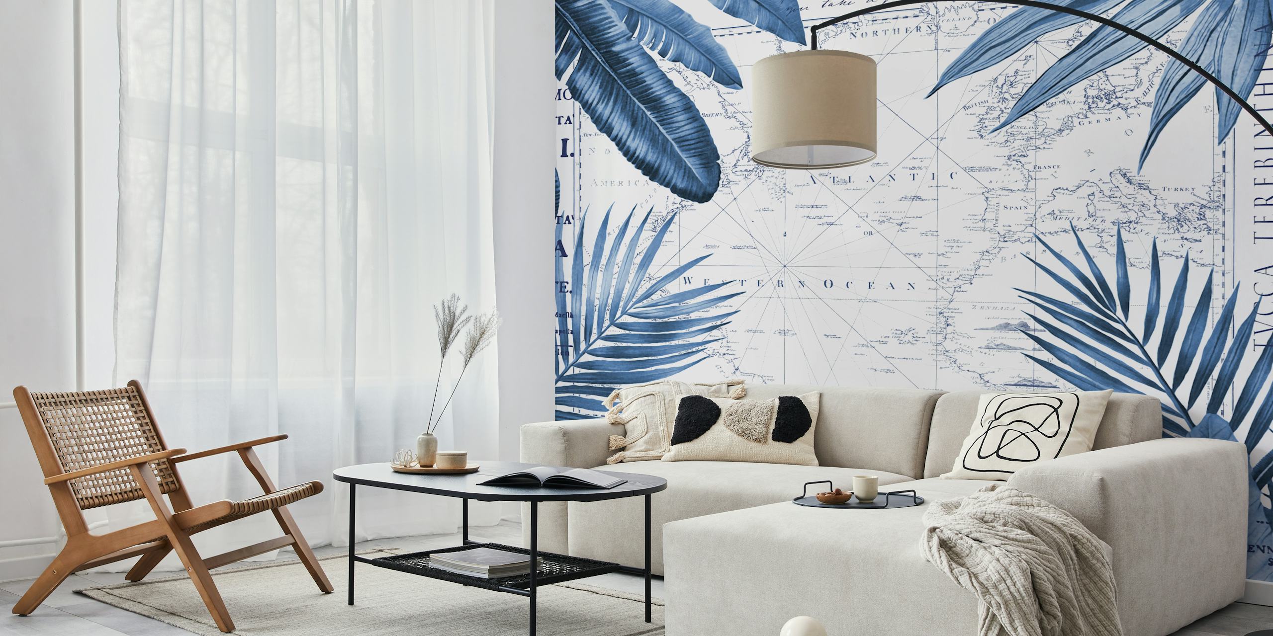 Papel de parede Tropical Journey Vintage Map em um quarto