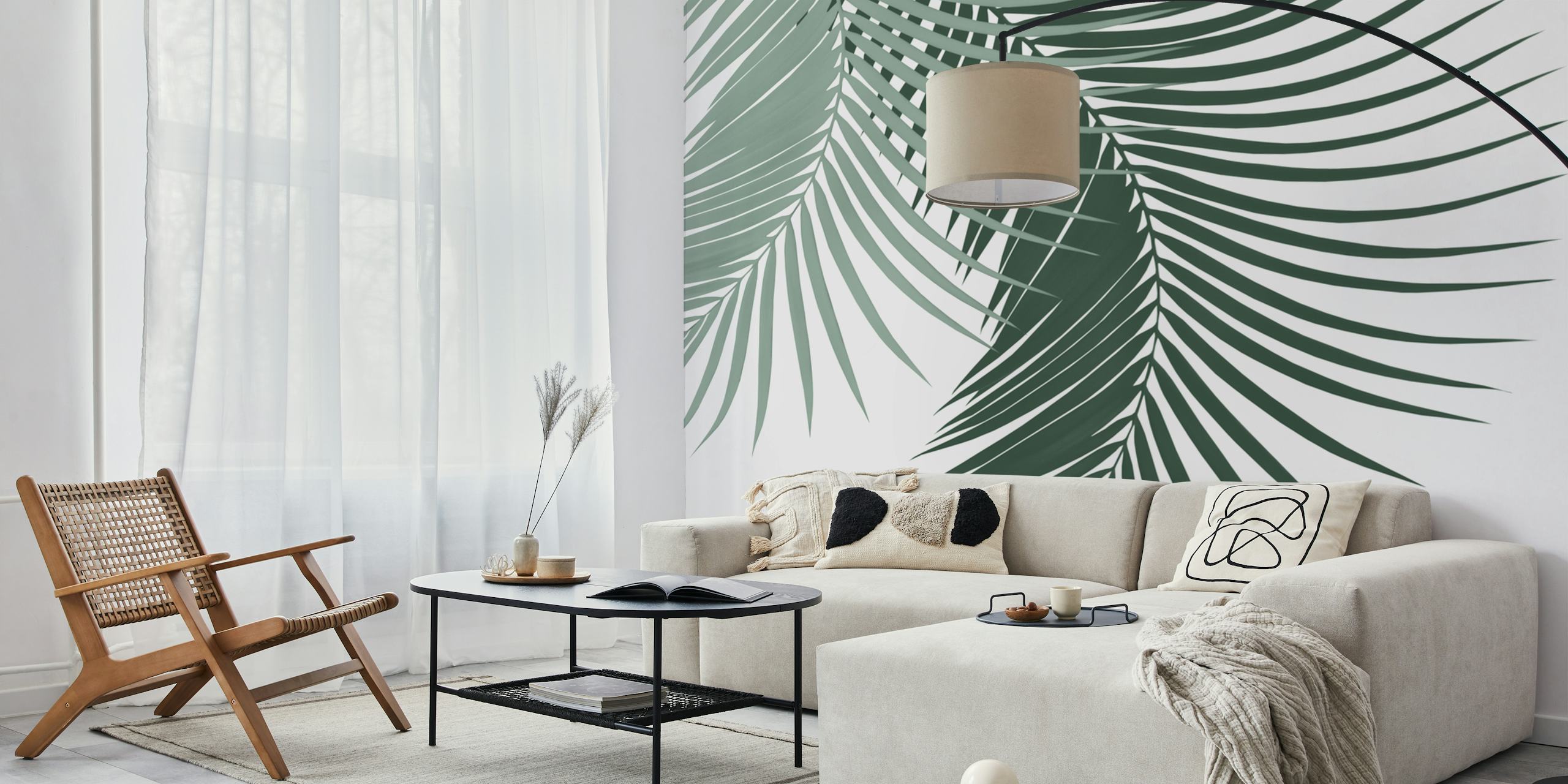 Palm Leaves Soft Dark Green 1 tapet i et rumindstilling