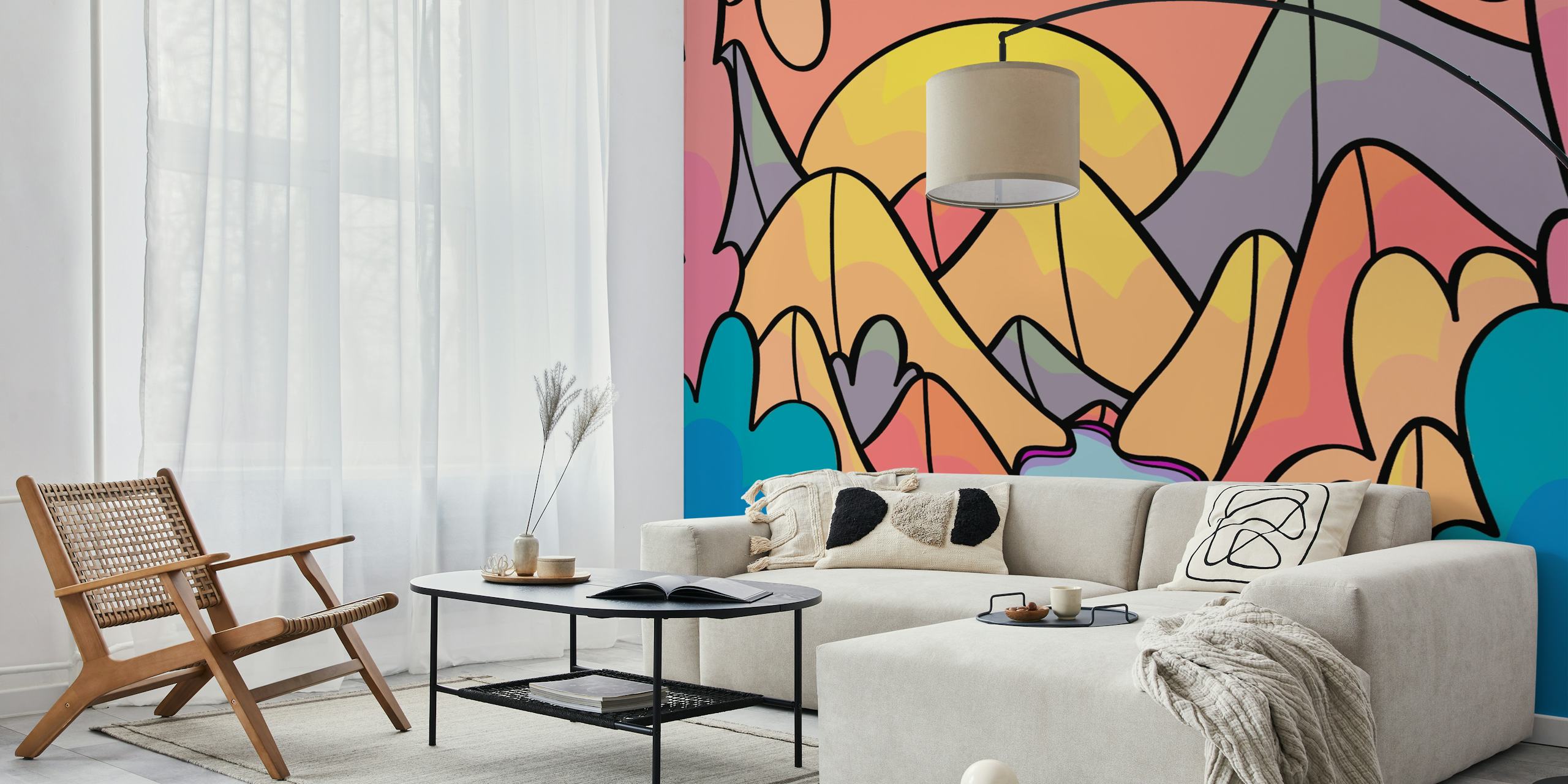 Blue riverway wallpaper in a room