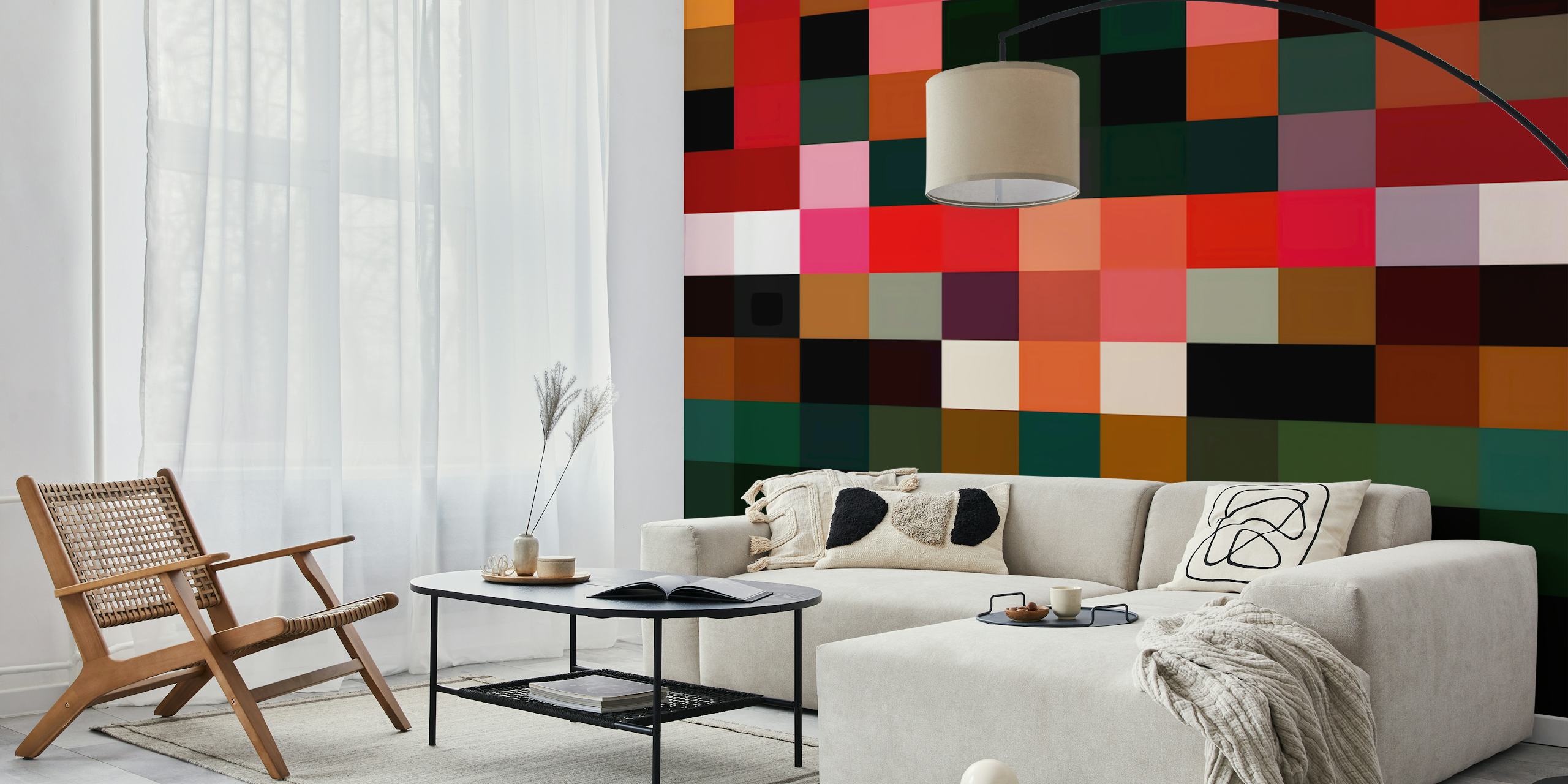 Colorful abstract artwork with vibrant hues of red, pink, and green wallpaper