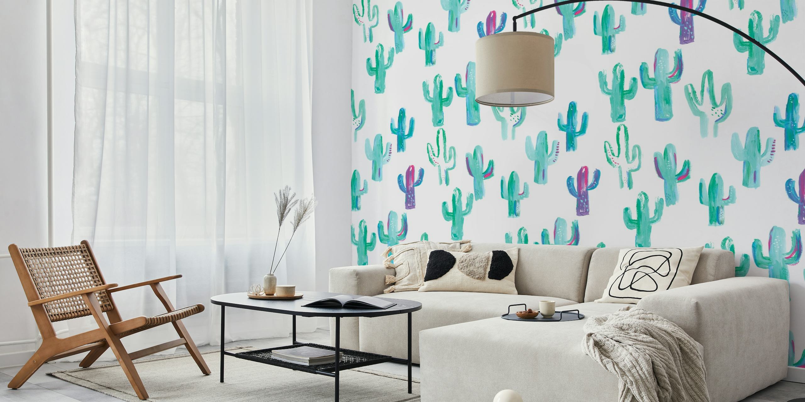 Painted cacti pattern behang