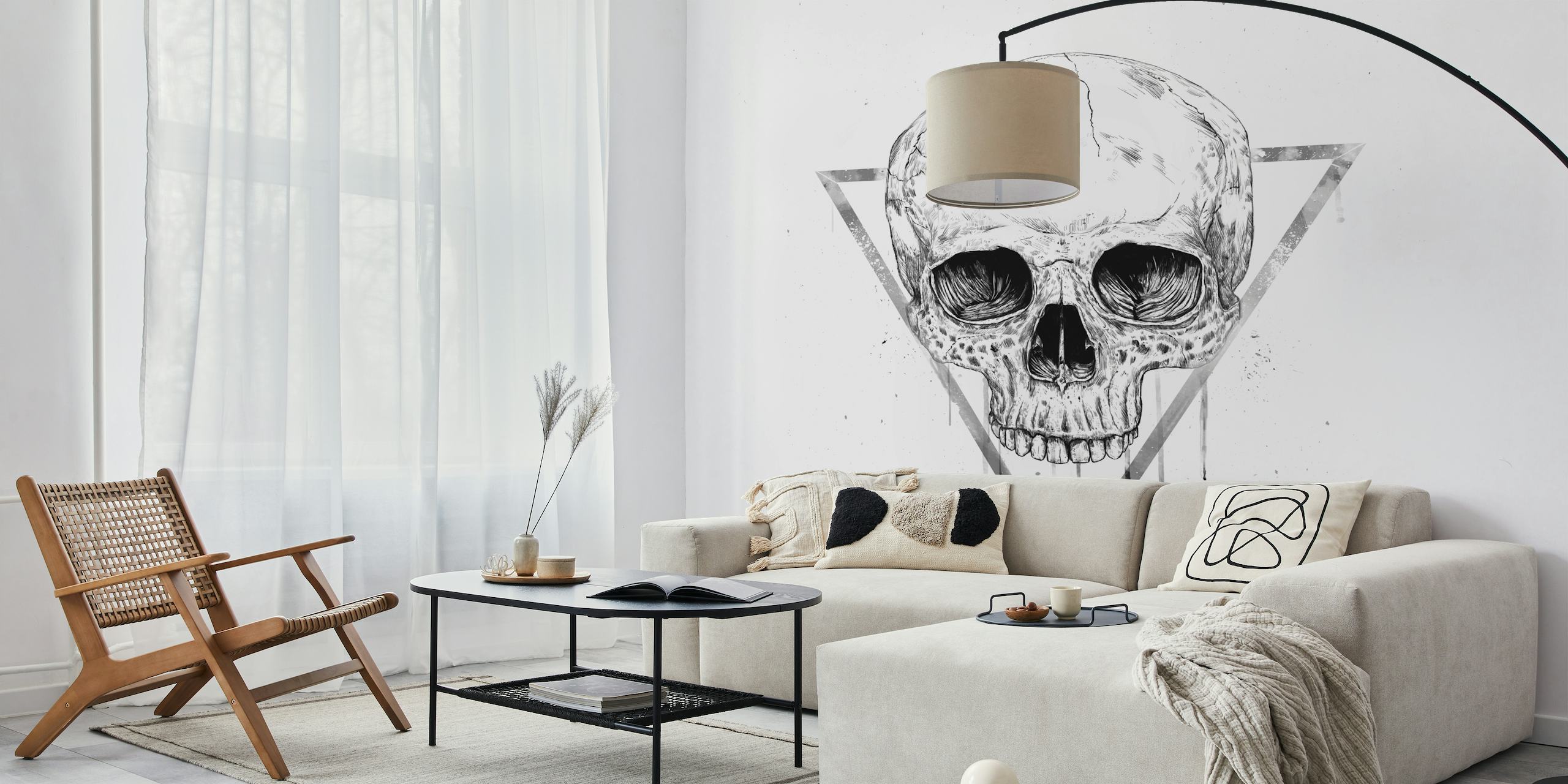 Skull in a triangle (bw) behang