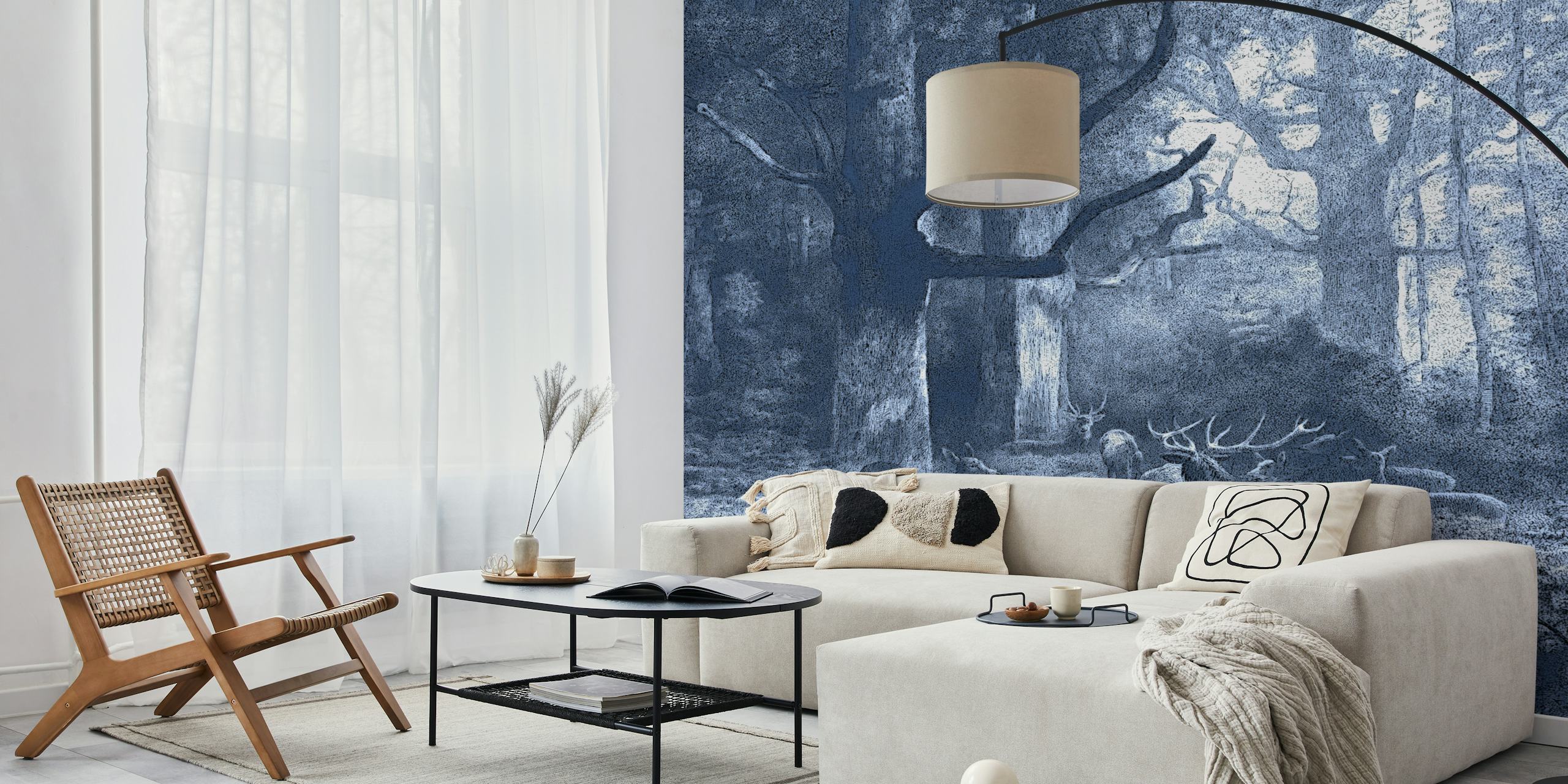 Papel de parede Mystical Deer Grove em um ambiente sereno