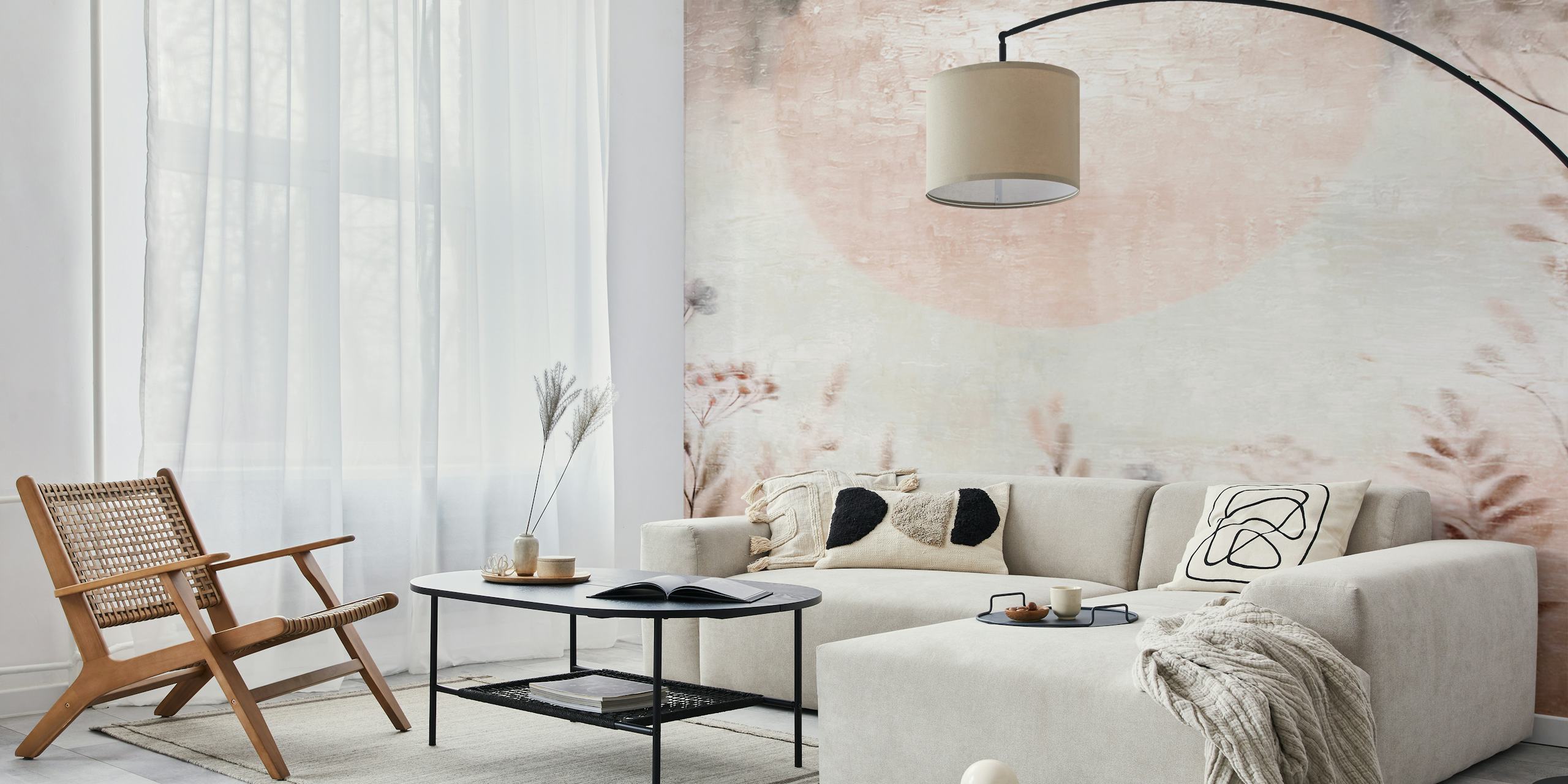 Delicate floral designs in soft beige and gray tones wallpaper