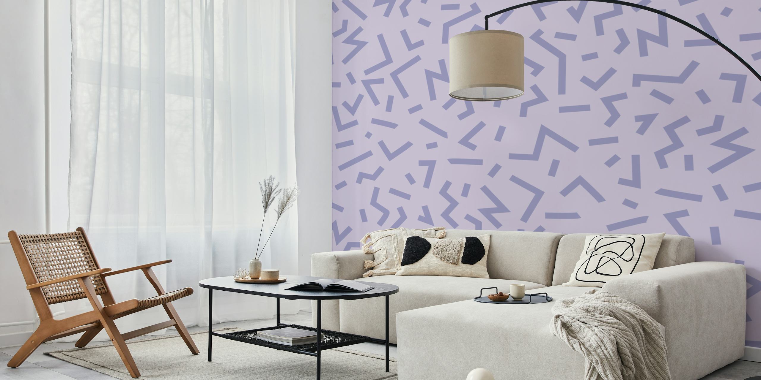 Abstract Lavender Maze wallpaper in a room