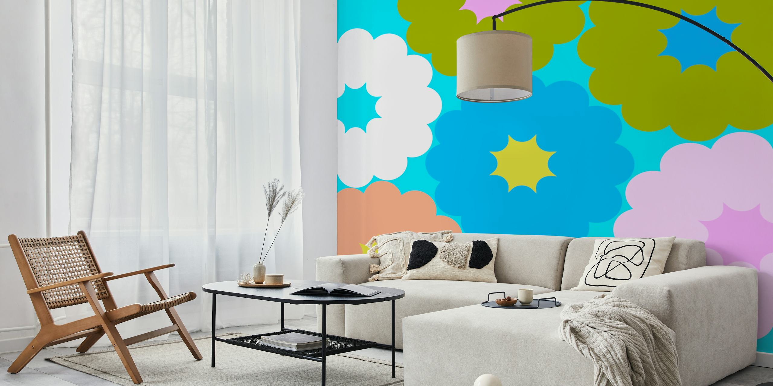 Floral Pop Art tapet i en rumindstilling